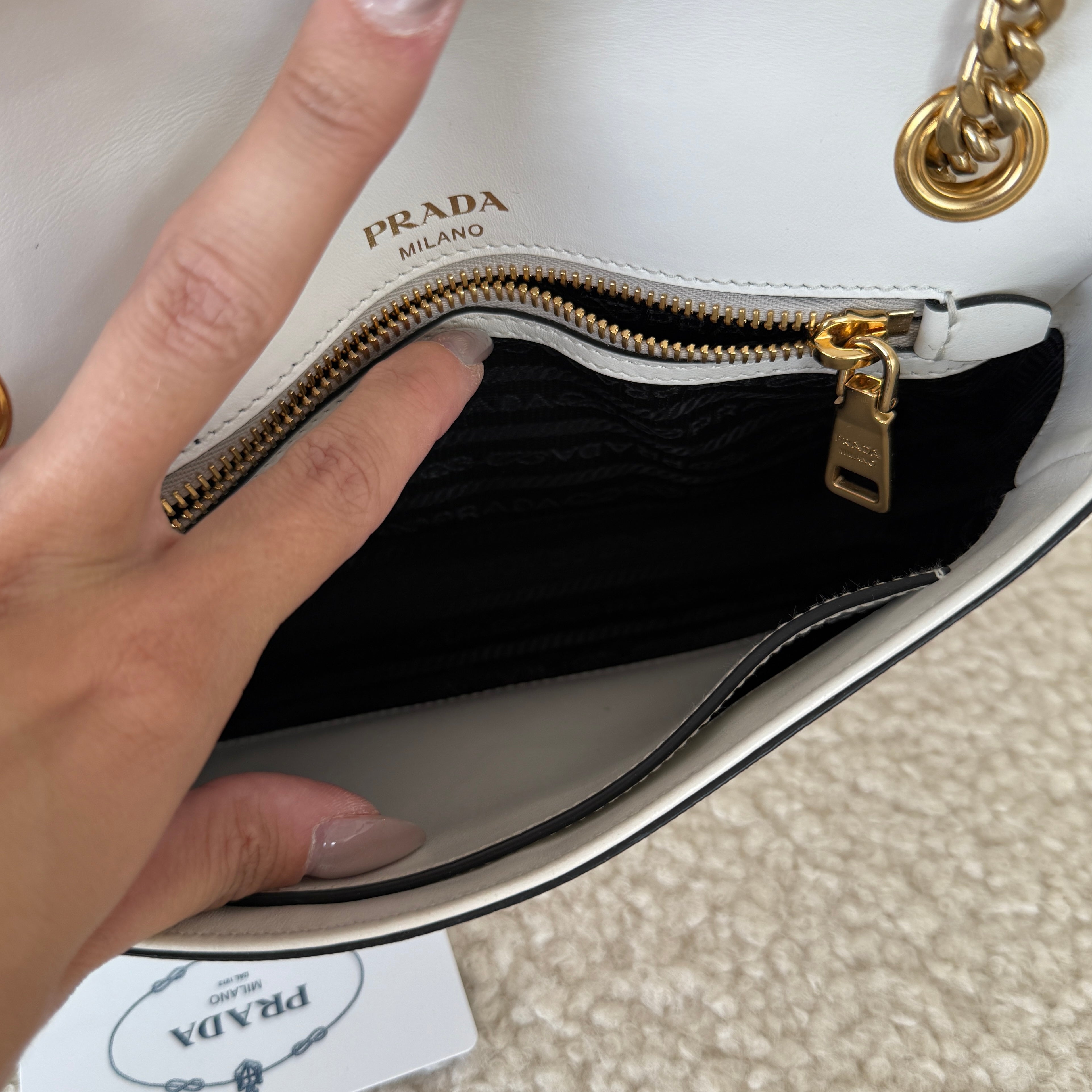 Prada White Saffiano Pattina Crossbody Bag