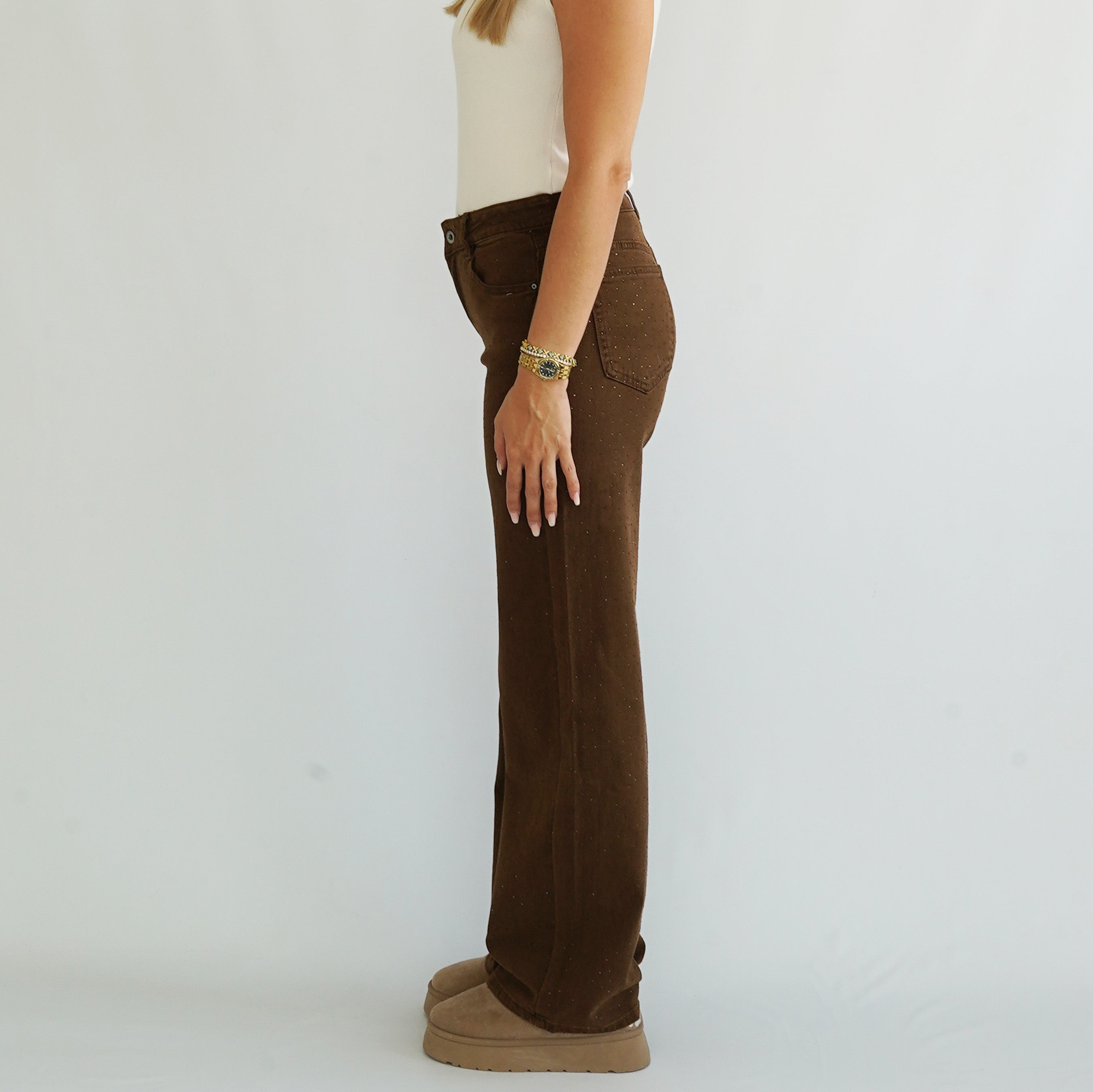 Jeans Hose Glitzer Braun