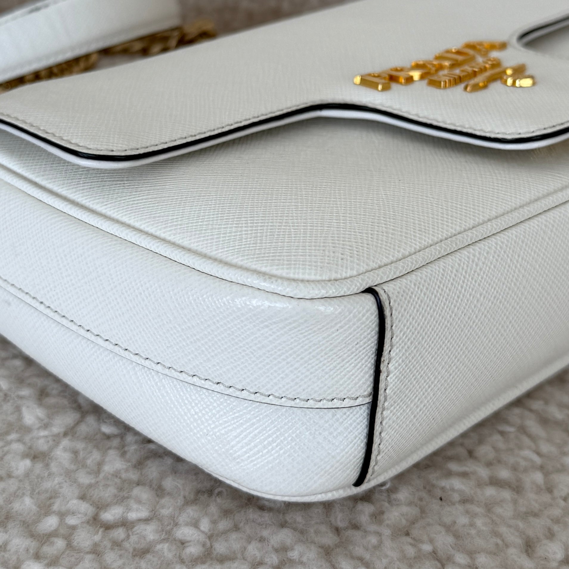 Prada White Saffiano Pattina Crossbody Bag