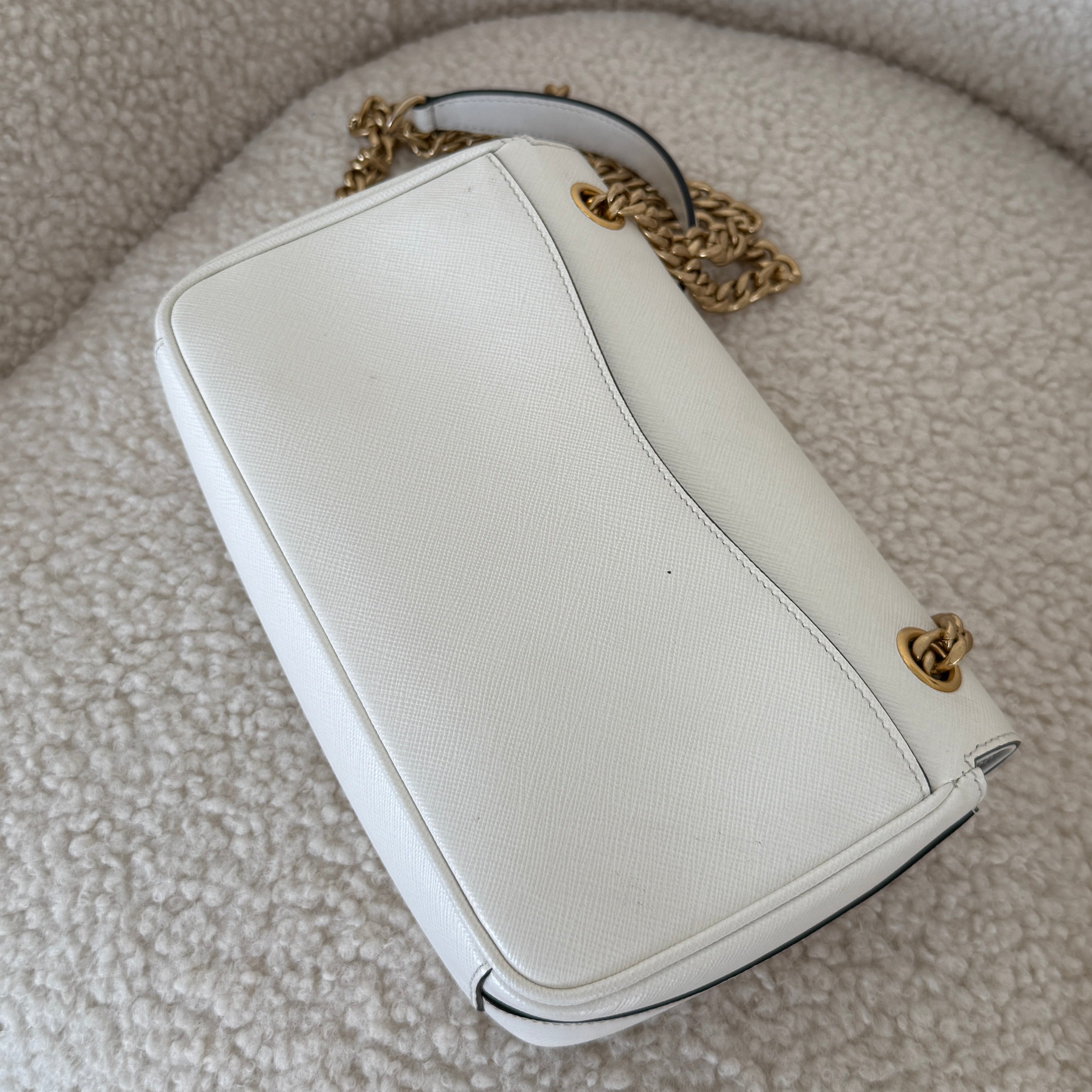 Prada White Saffiano Pattina Crossbody Bag