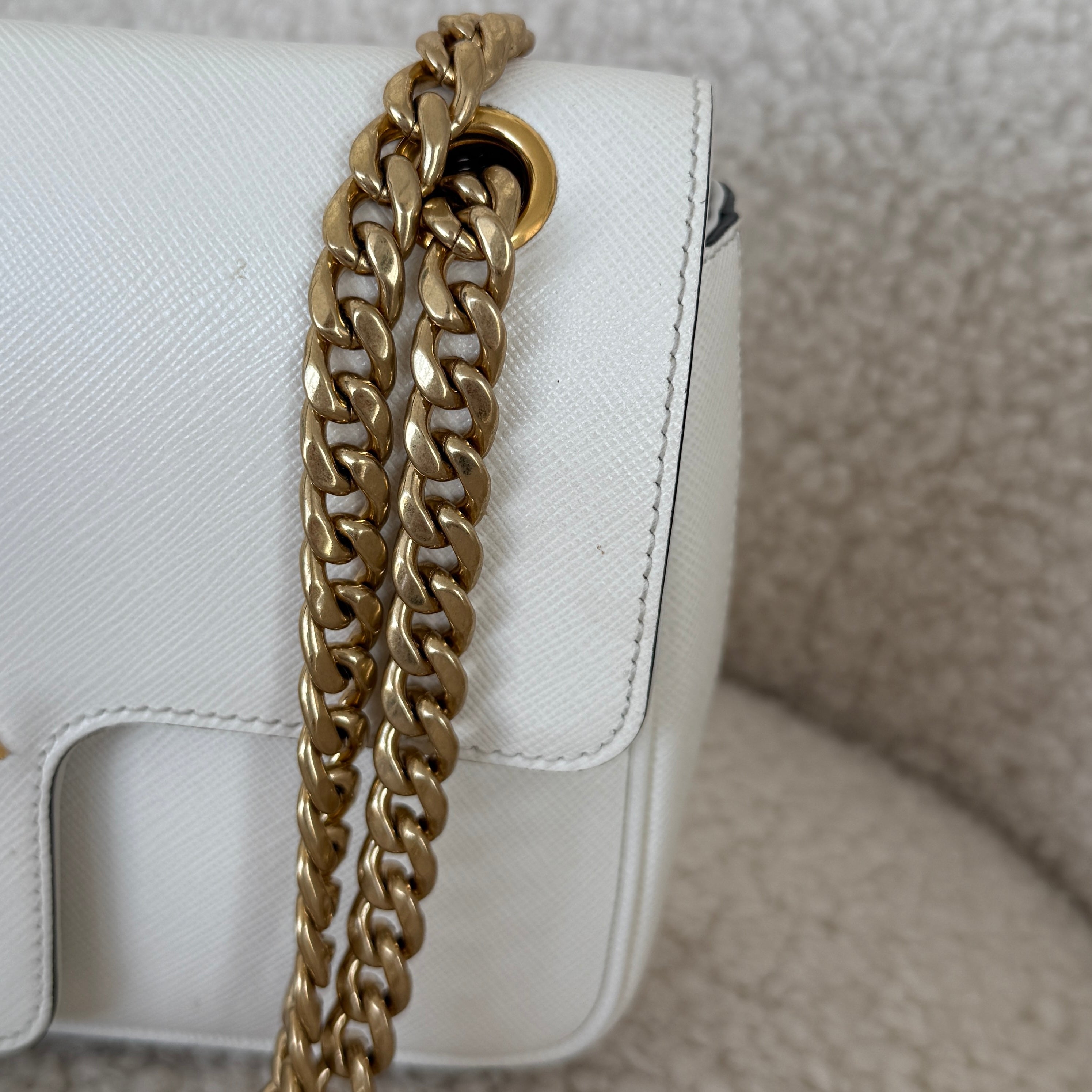 Prada White Saffiano Pattina Crossbody Bag