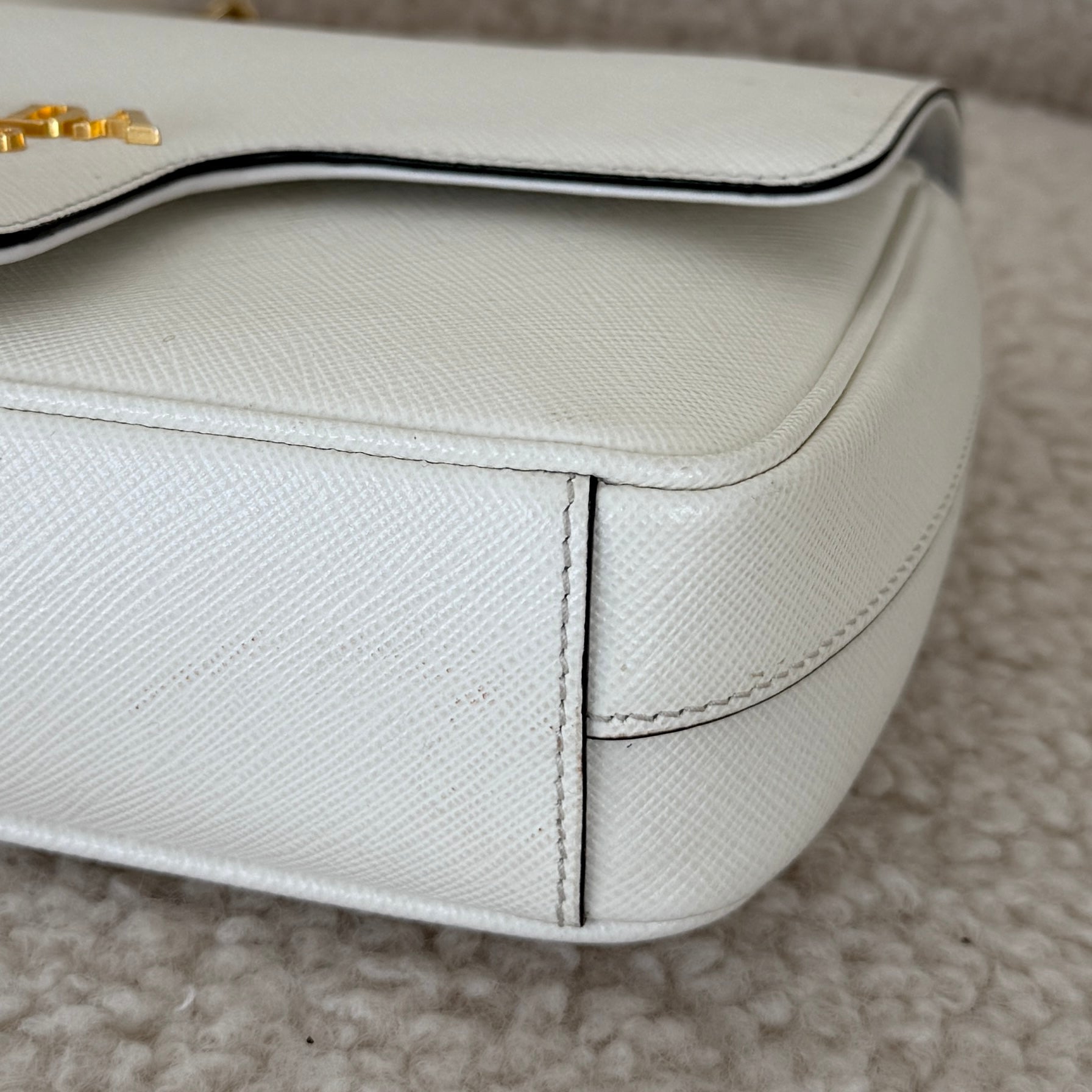 Prada White Saffiano Pattina Crossbody Bag