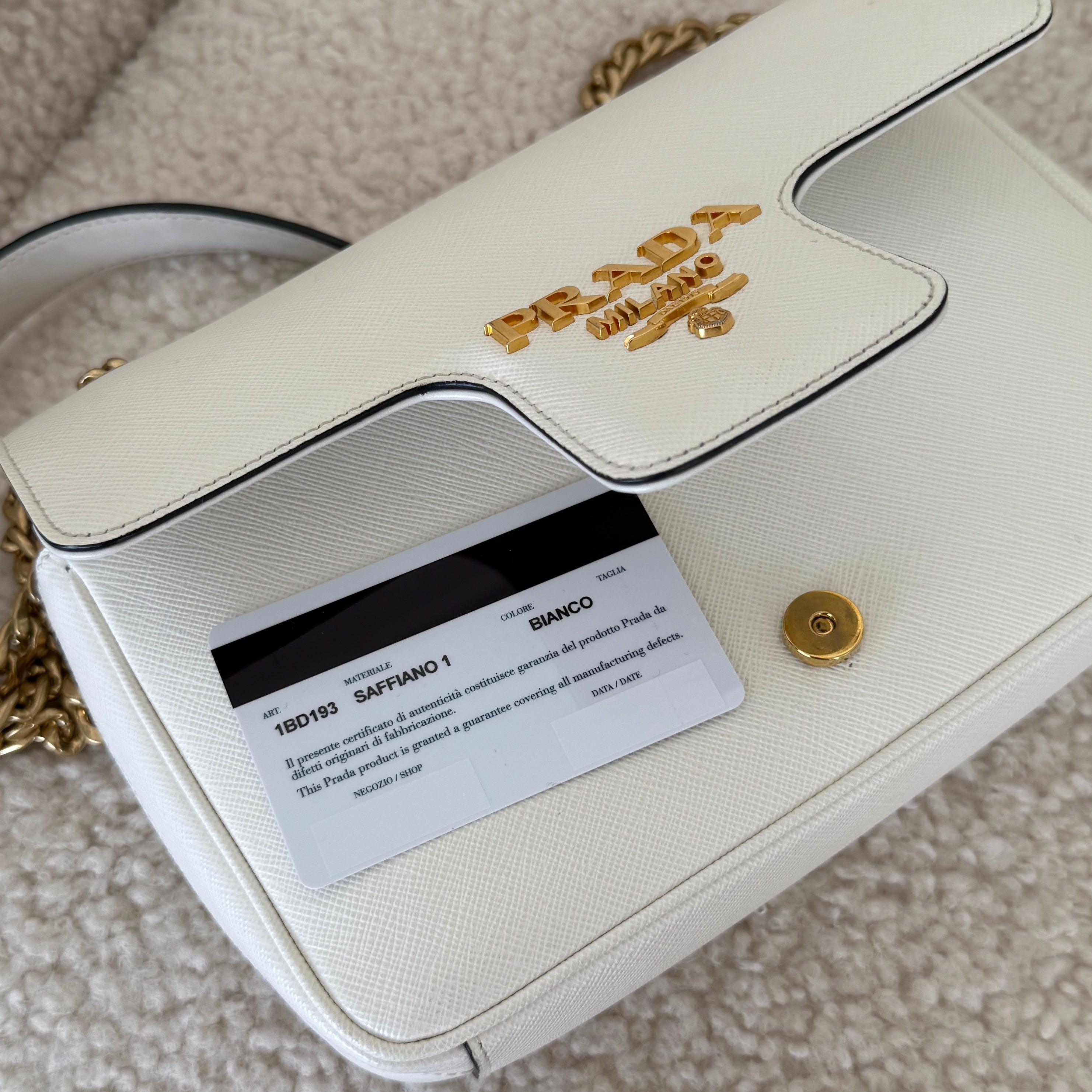 Prada White Saffiano Pattina Crossbody Bag