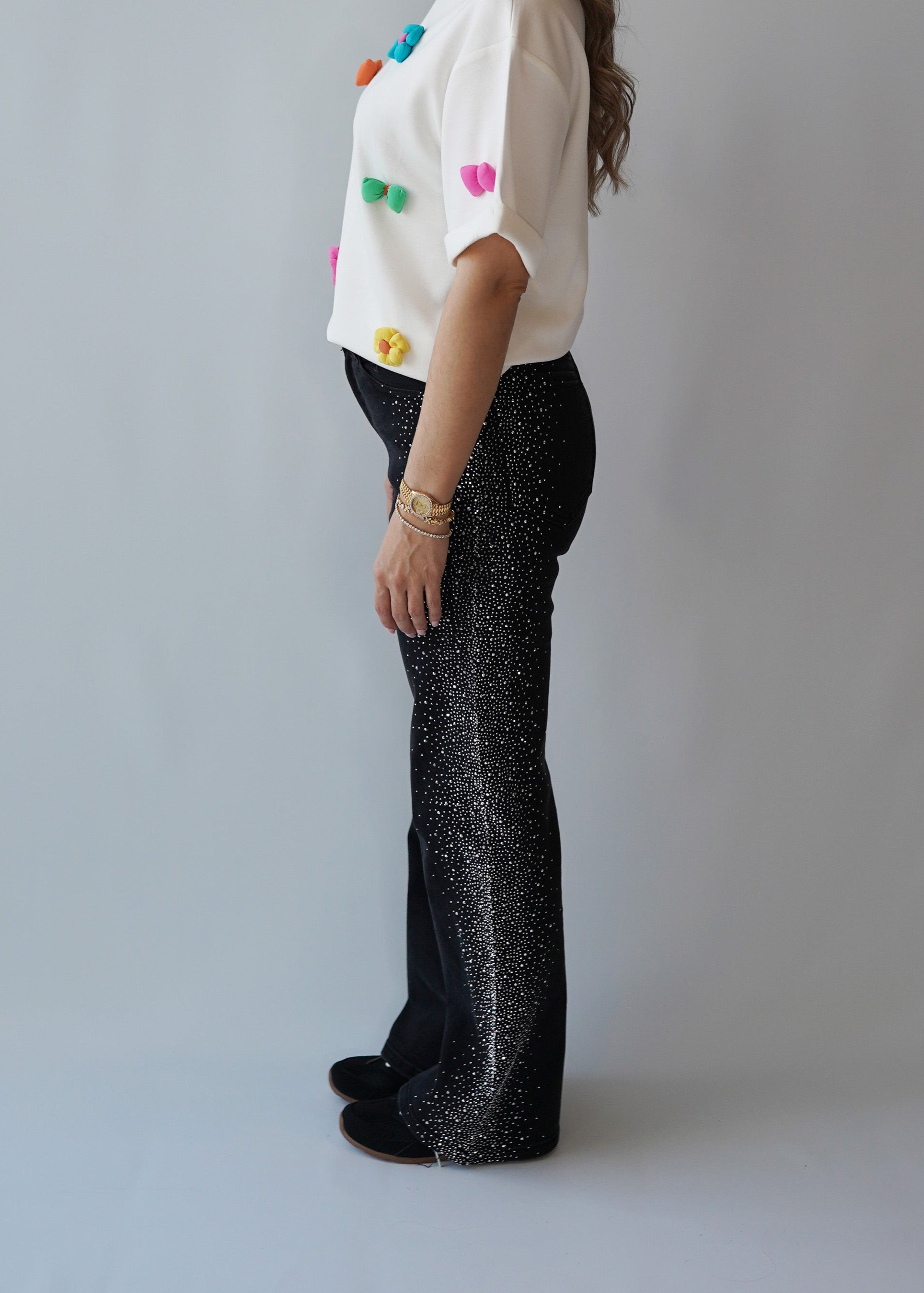 Glitzer Hose Schwarz Seitlich