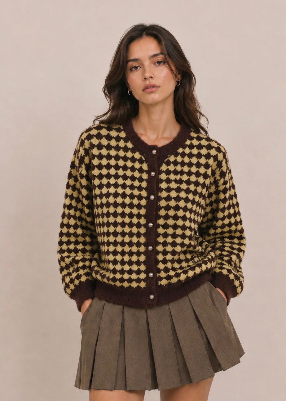 Jacquard-Pullover Brown & Cream