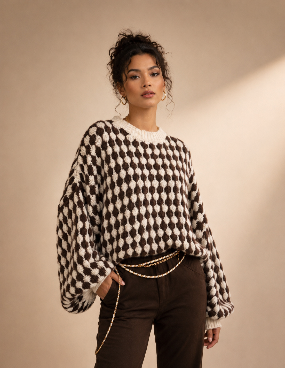 Jacquard-Pullover Brown & Cream