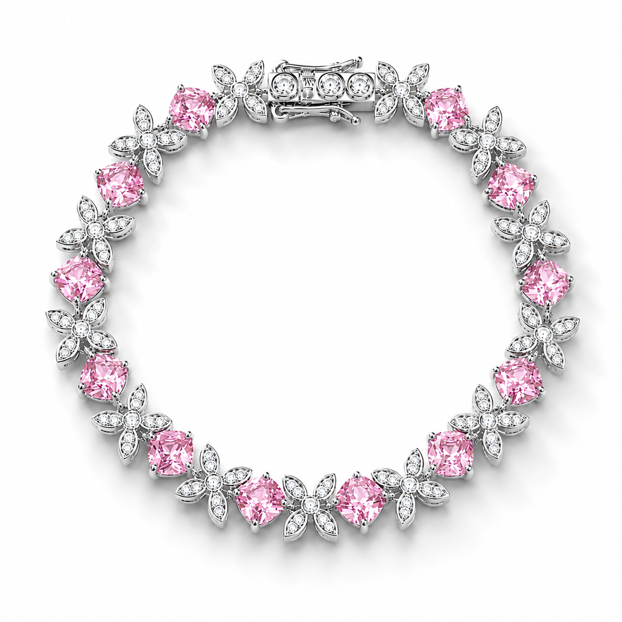 Flower Bracelet Pink Lab. Diamonds