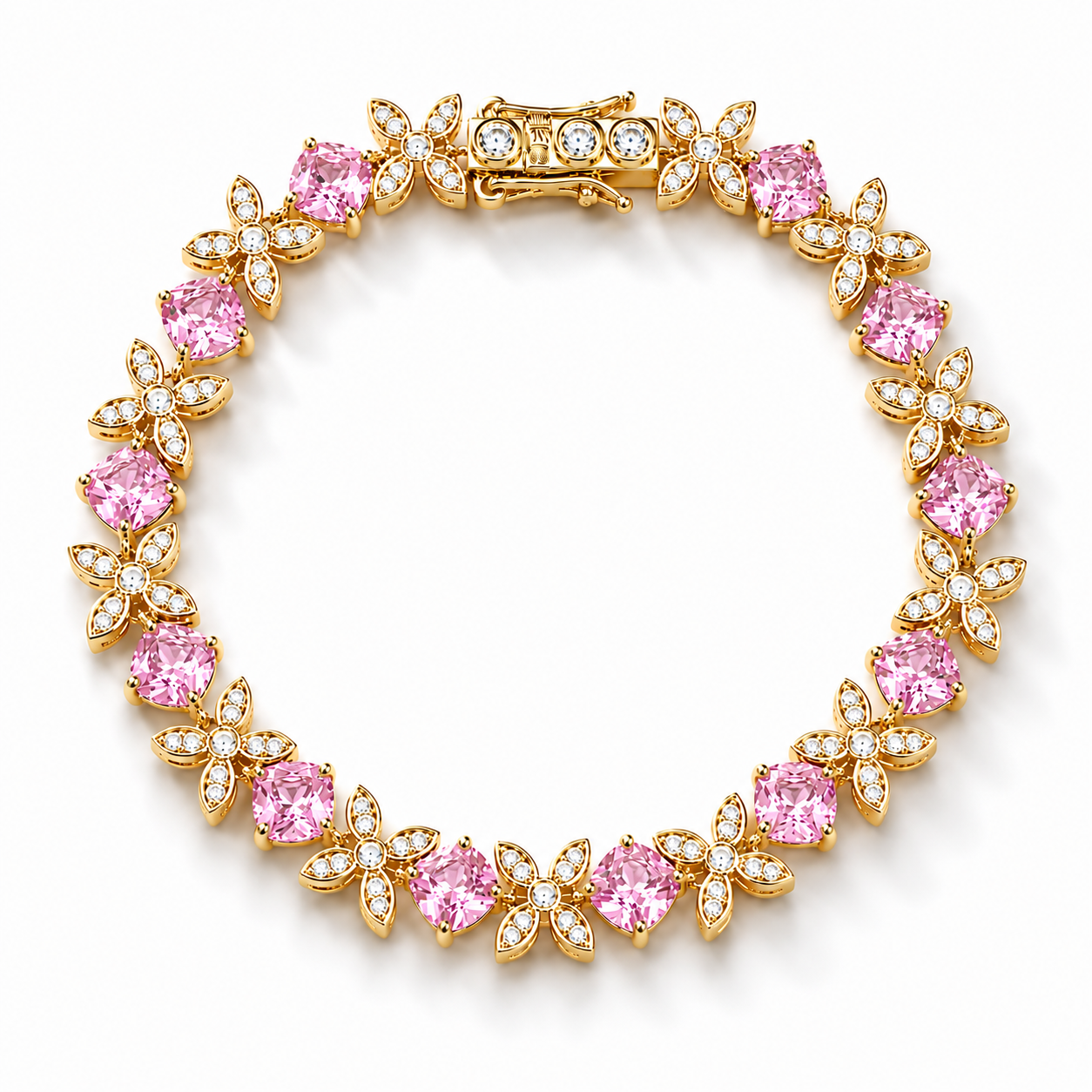 Flower Bracelet Pink Lab. Diamonds