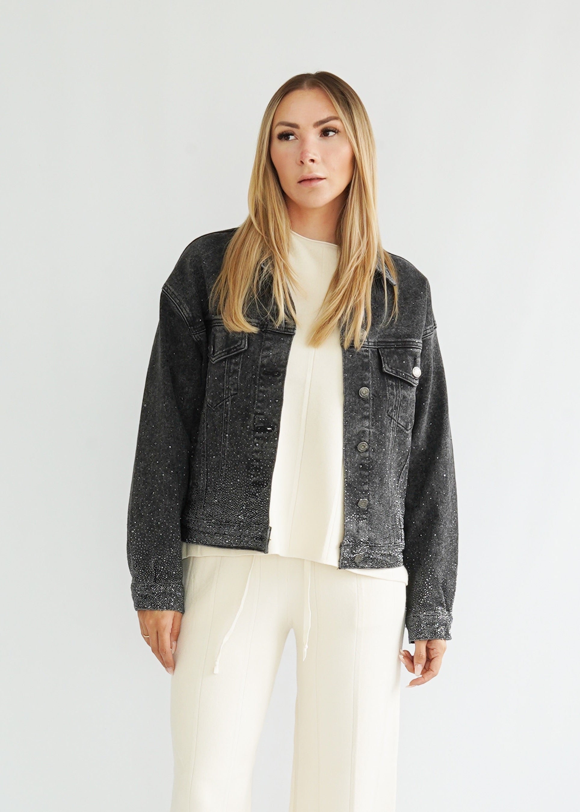 Glitzer Jeans Jacke schwarz