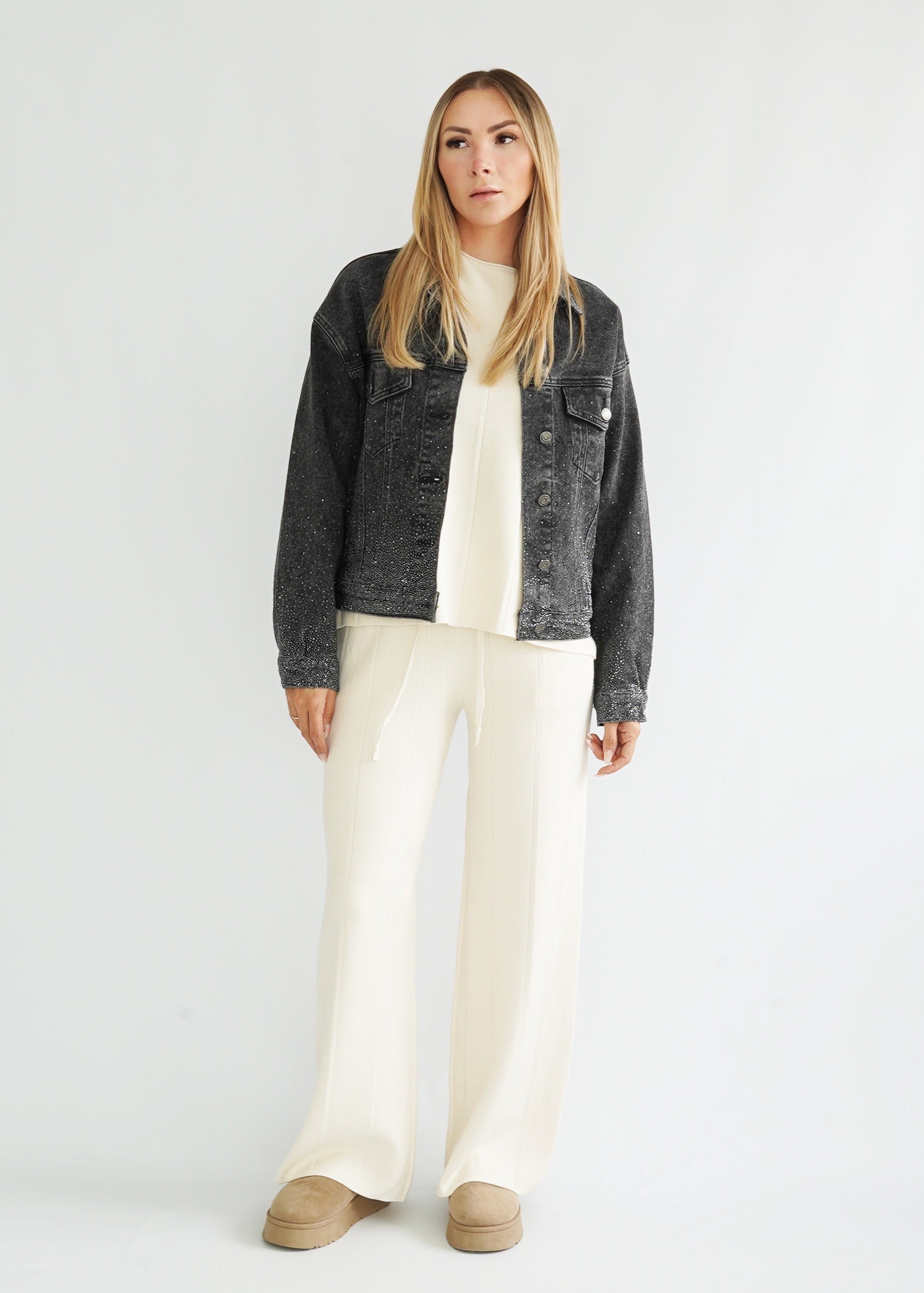 Glitzer Jeans Jacke schwarz