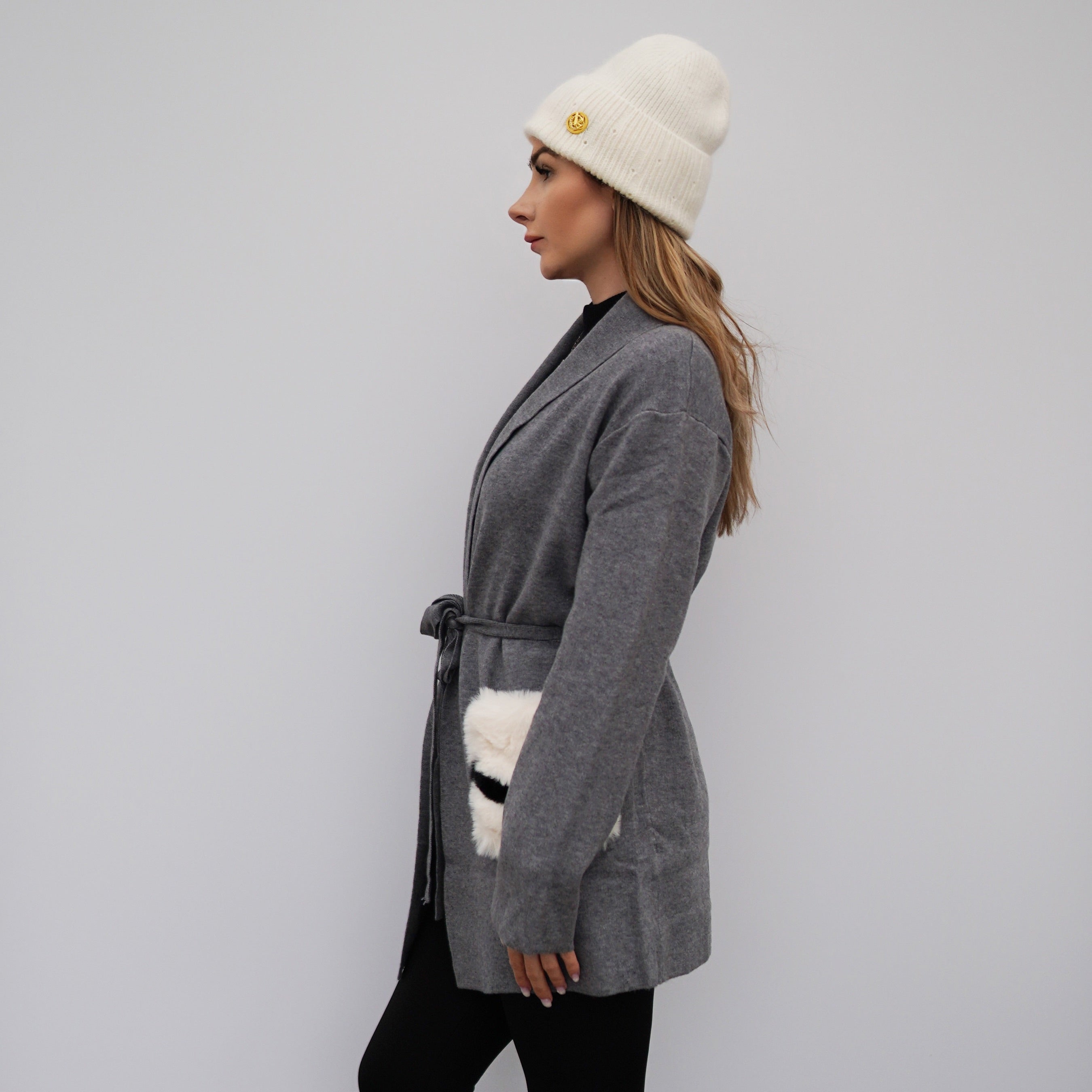 Cardigan mit Kunstfell Taschen