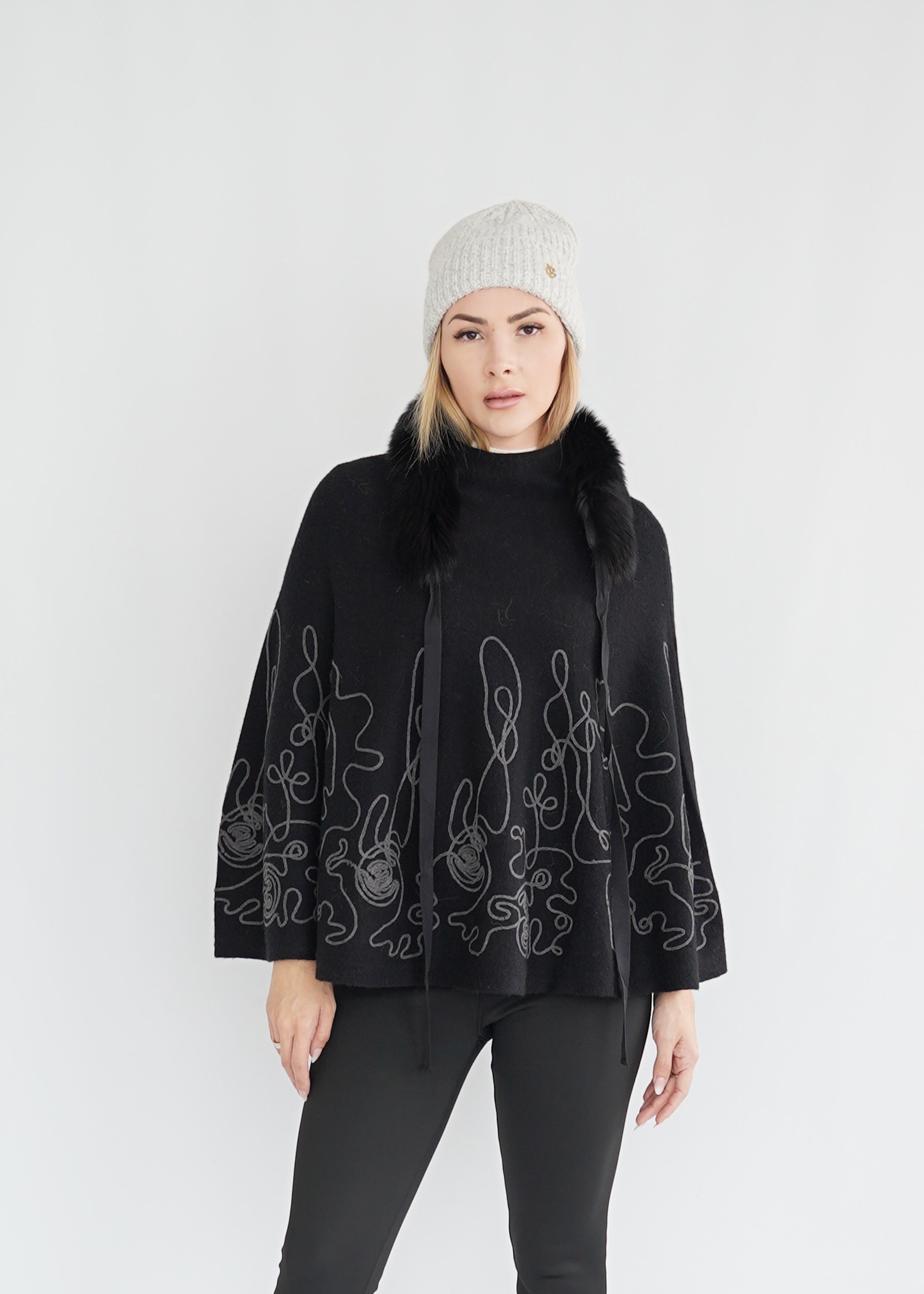 Poncho Kurz mit Kunsfell-kragen