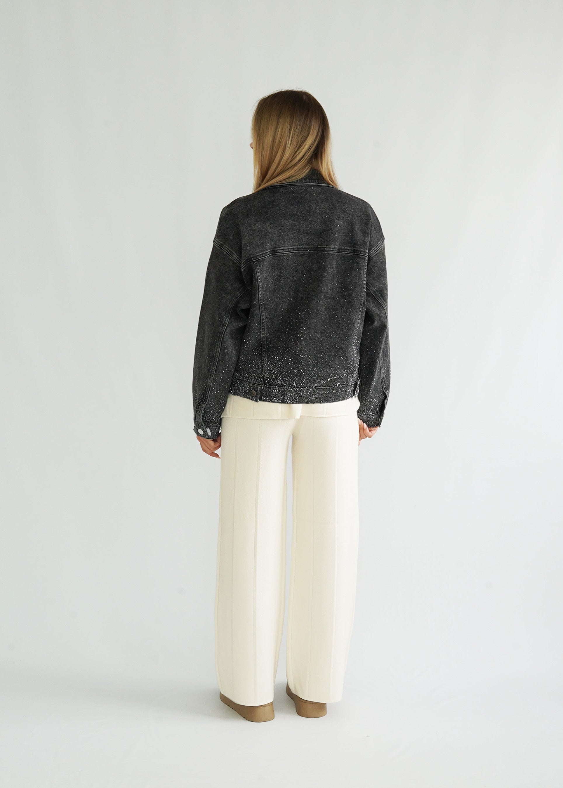 Glitzer Jeans Jacke schwarz