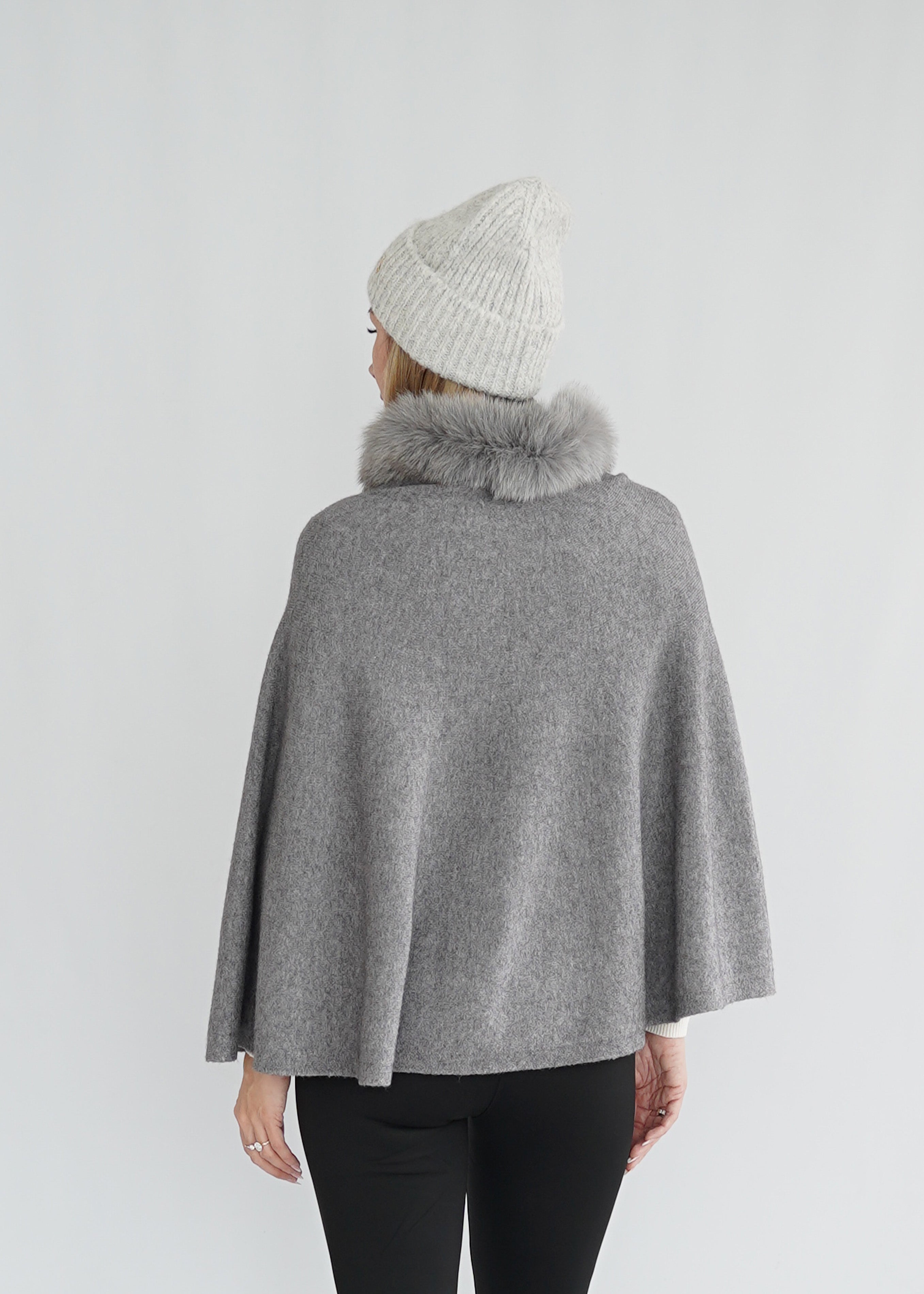 Poncho Kurz mit Kunsfell-kragen