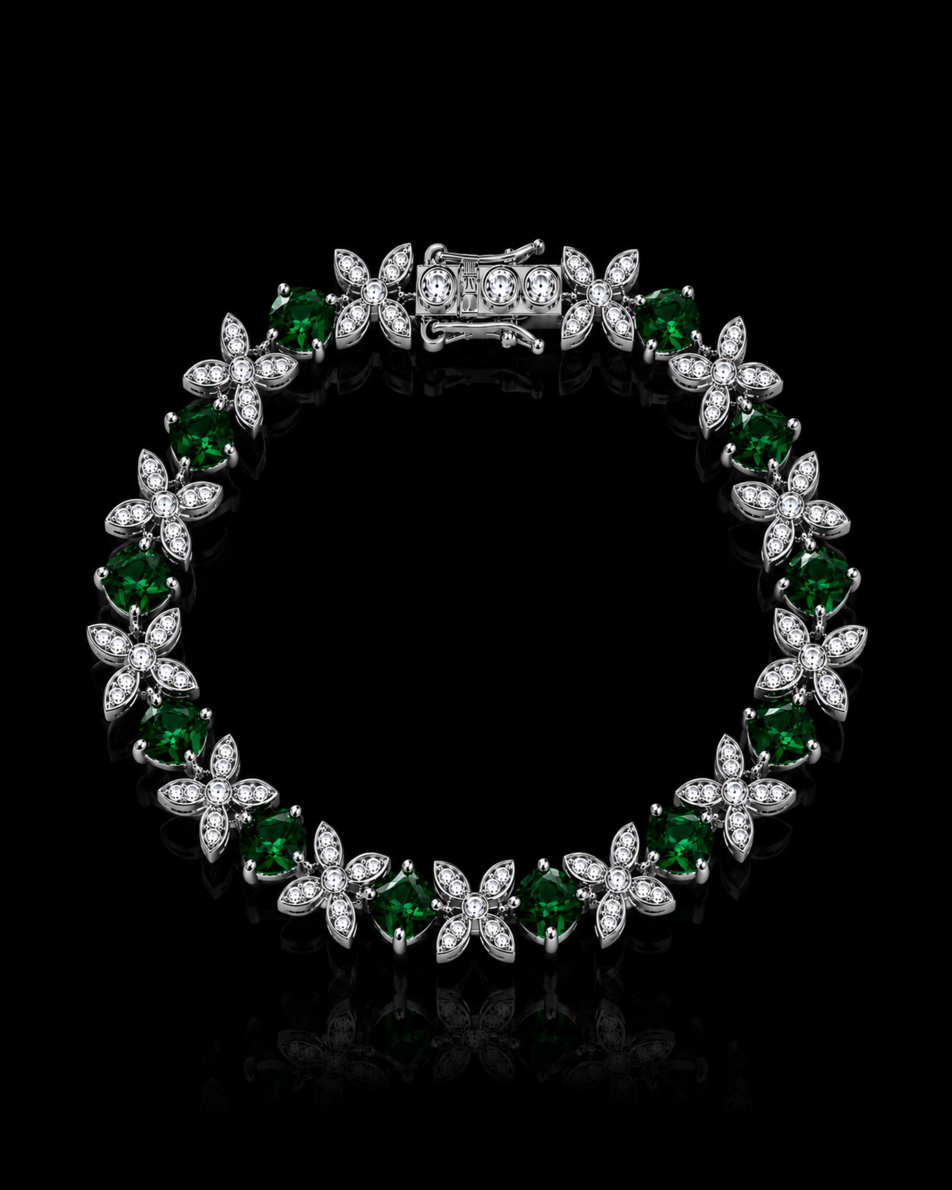 Flower Bracelet Green Lab. Diamonds