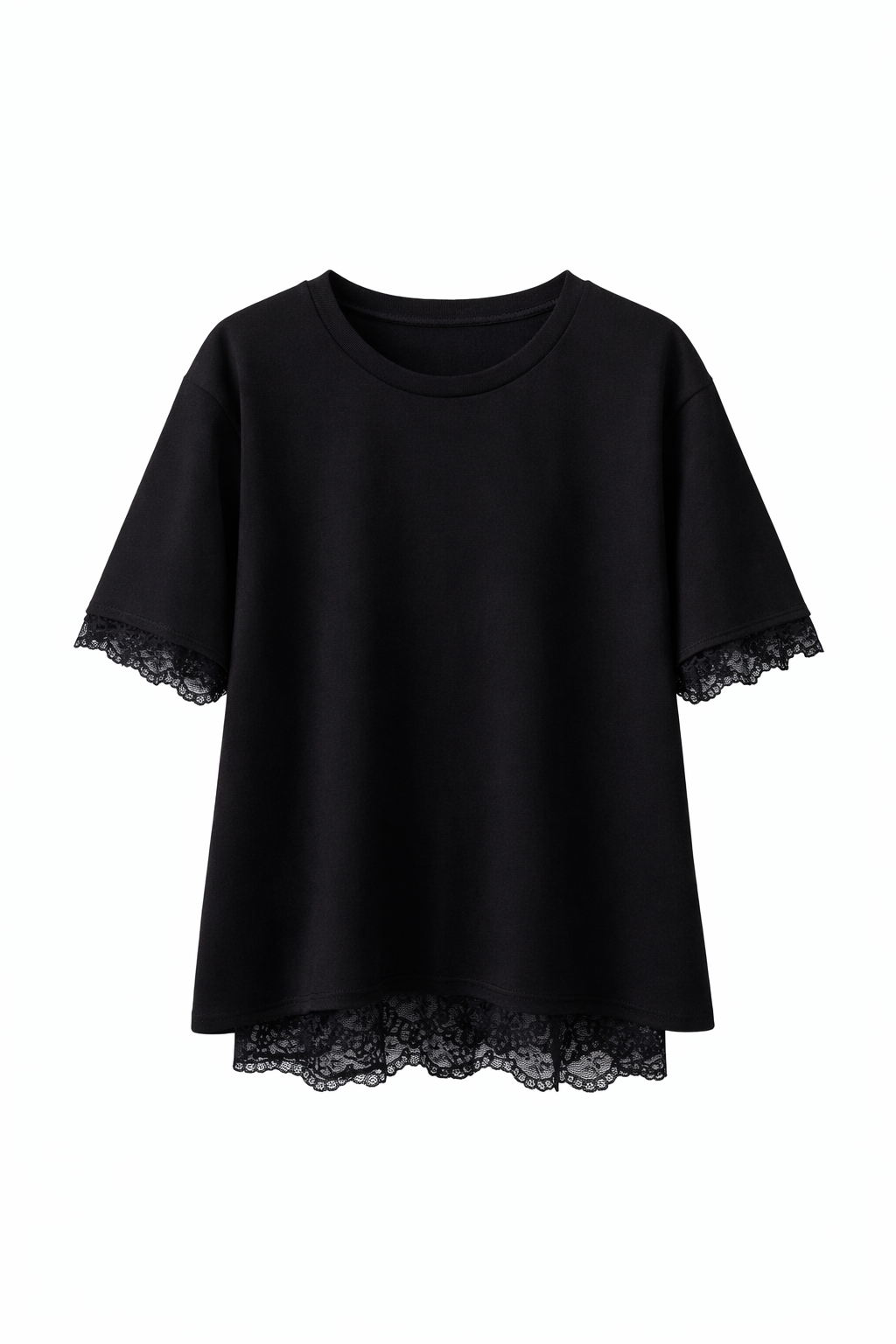 Shirt mit Spitzenbesatz