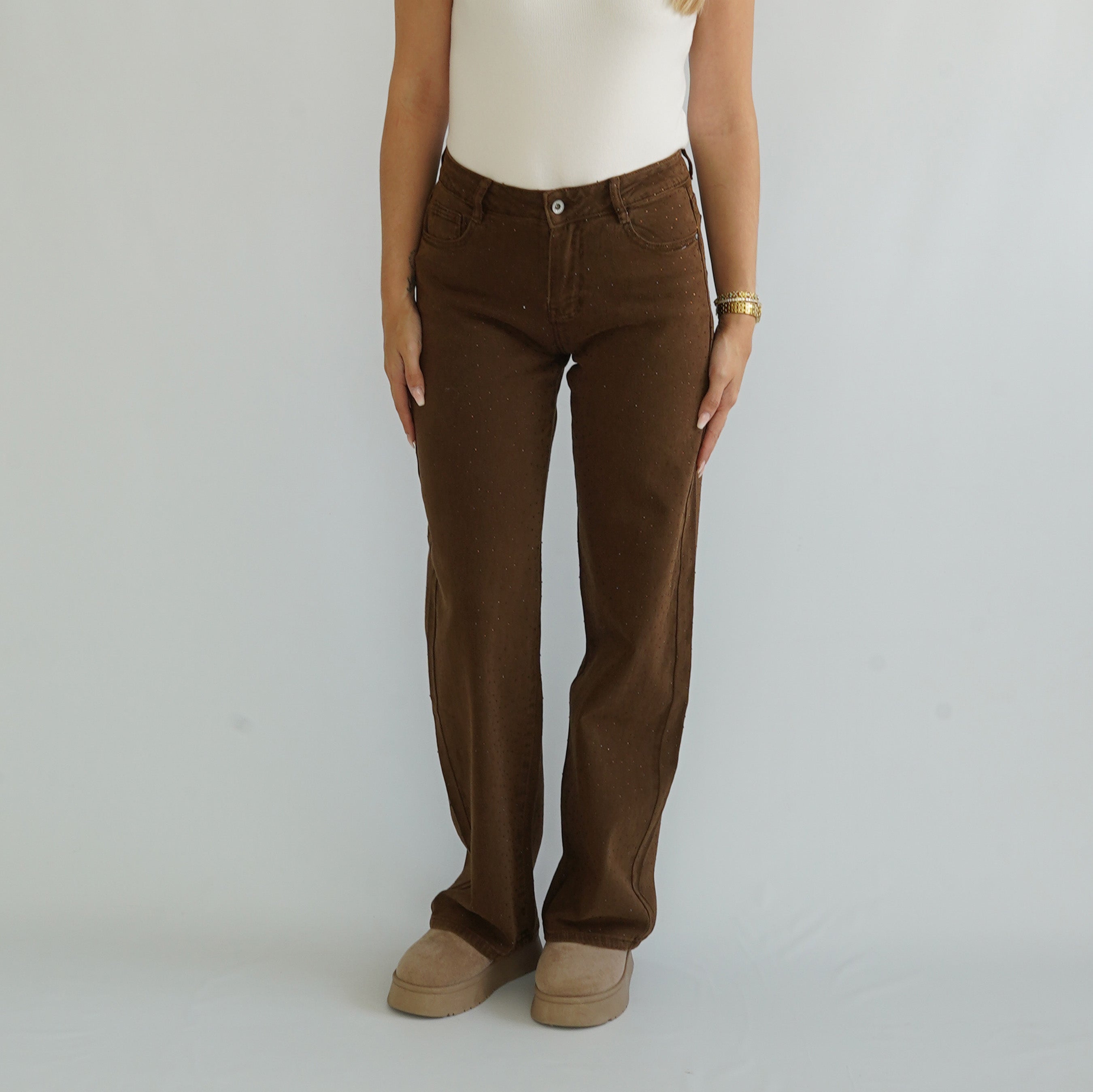 Jeans Hose Glitzer Braun