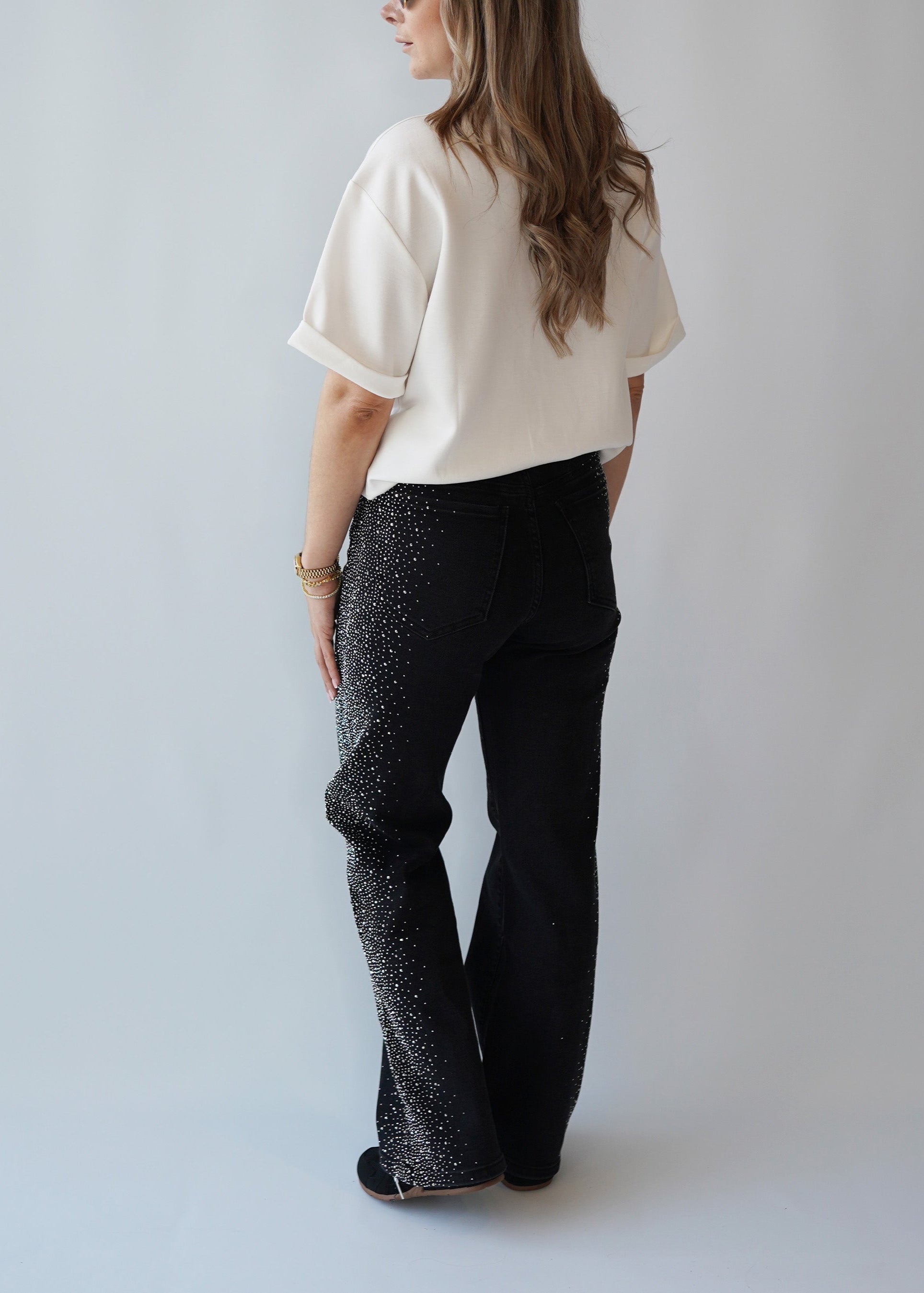 Glitzer Hose Schwarz Seitlich