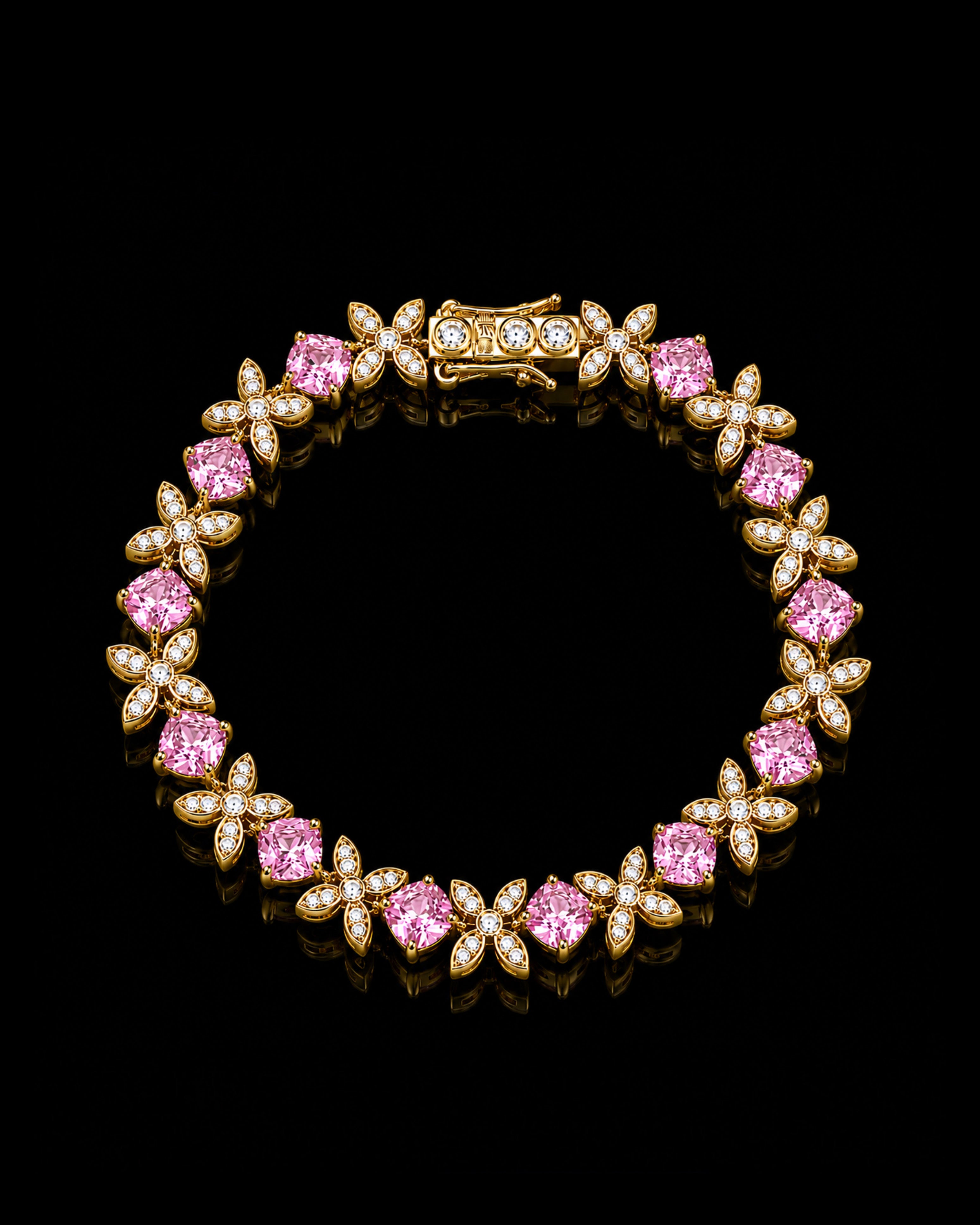 Flower Bracelet Pink Lab. Diamonds