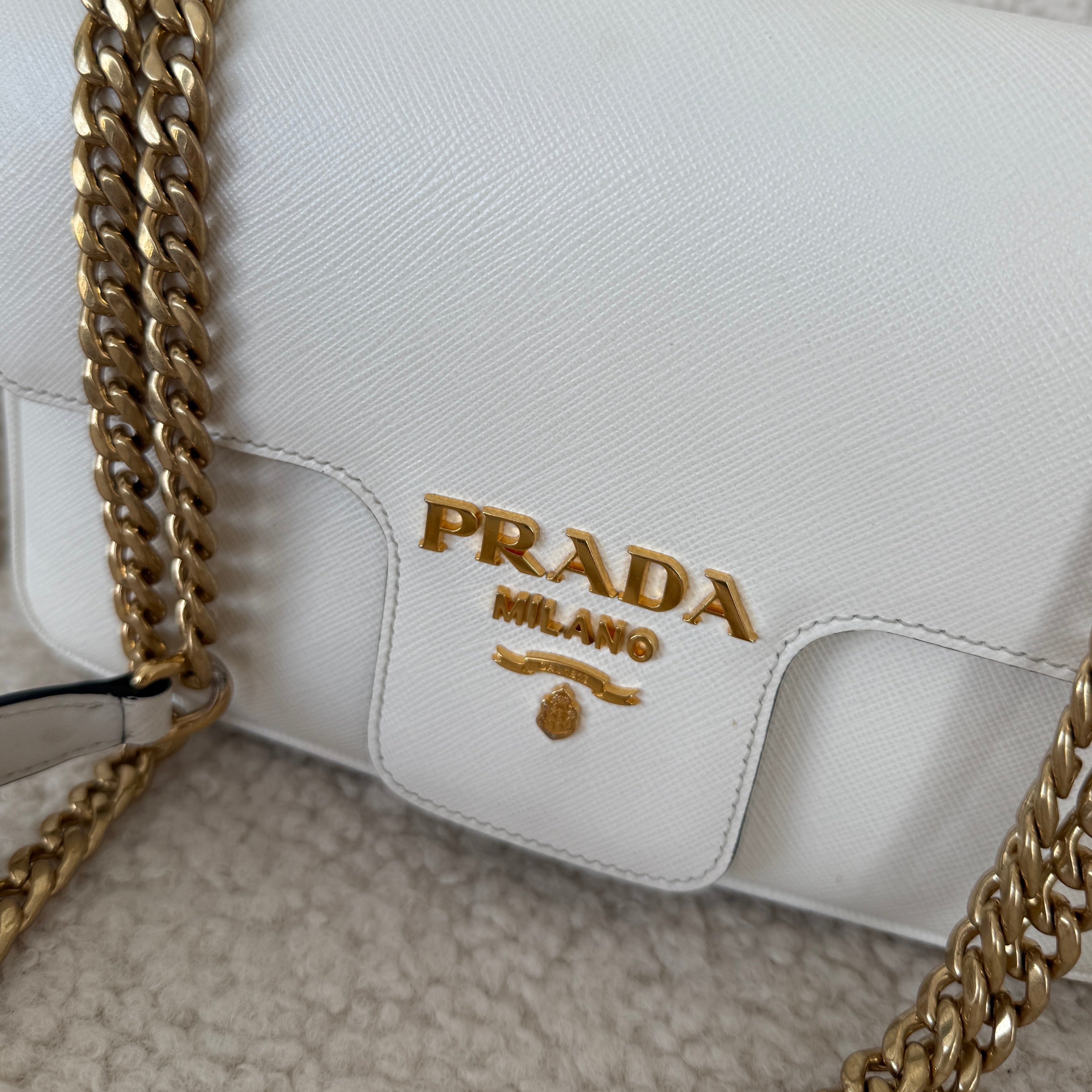 Prada White Saffiano Pattina Crossbody Bag