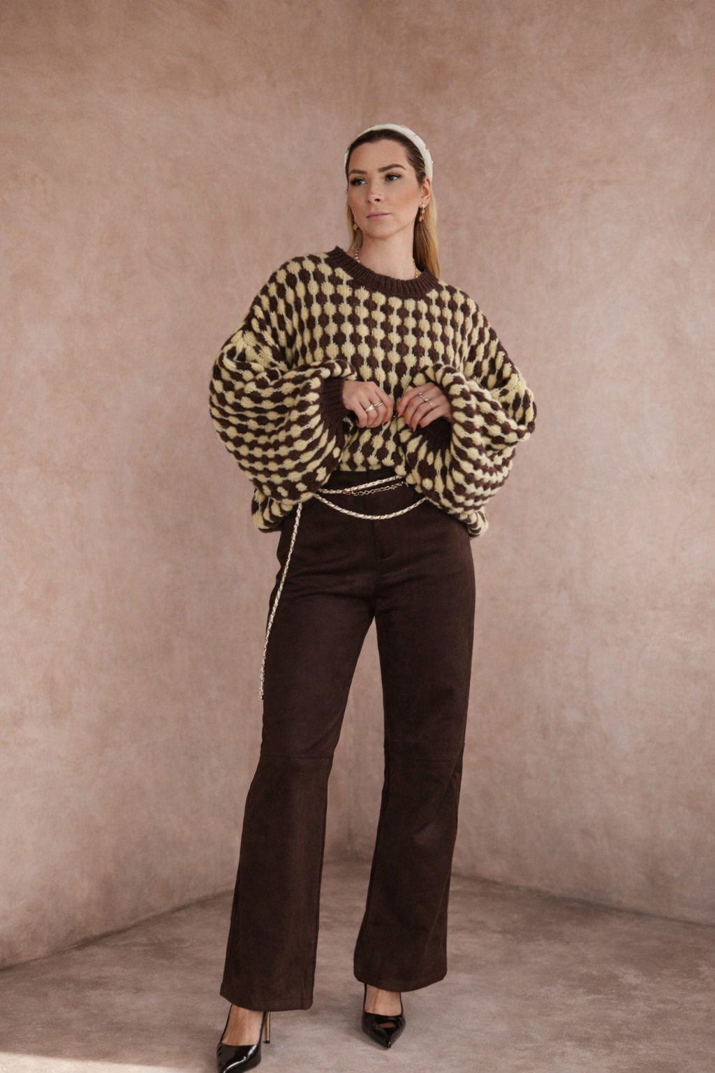 Jacquard-Strickpullover Brown & Cream