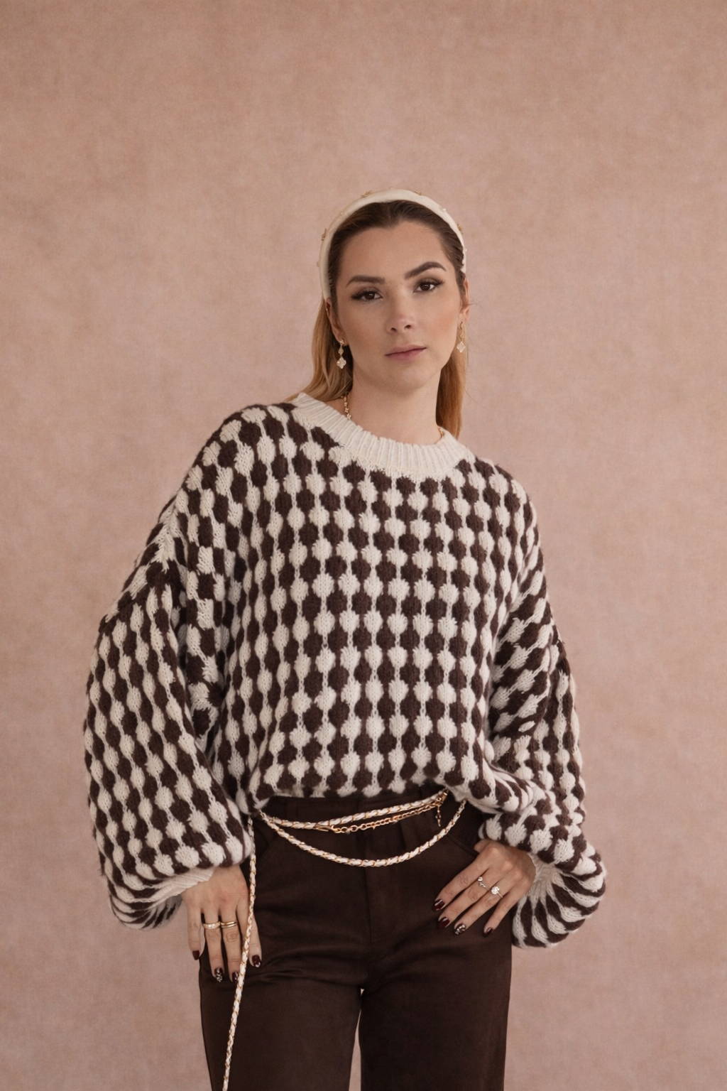 Jacquard-Strickpullover Brown & Cream