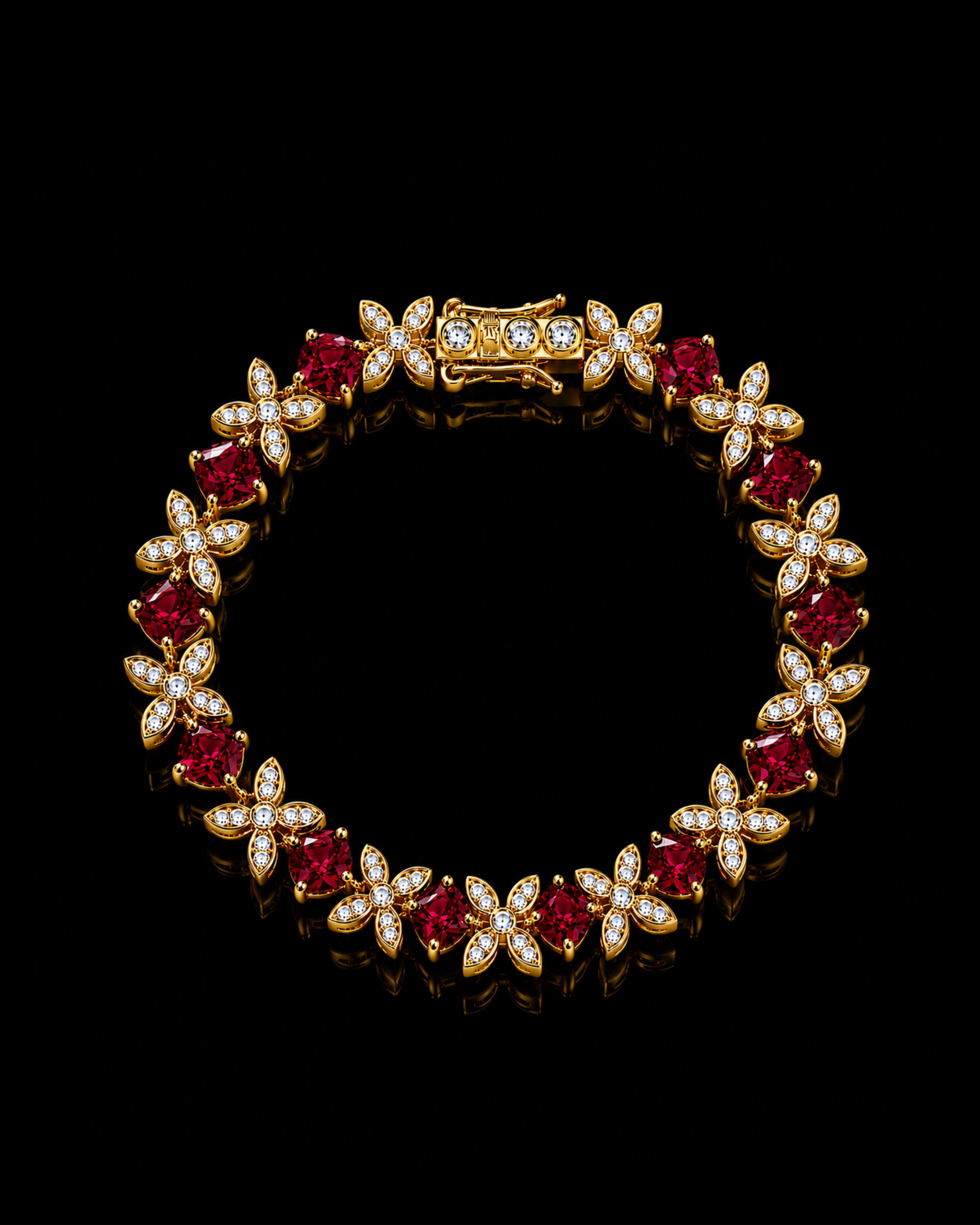 Flower Bracelet Red Lab. Diamonds