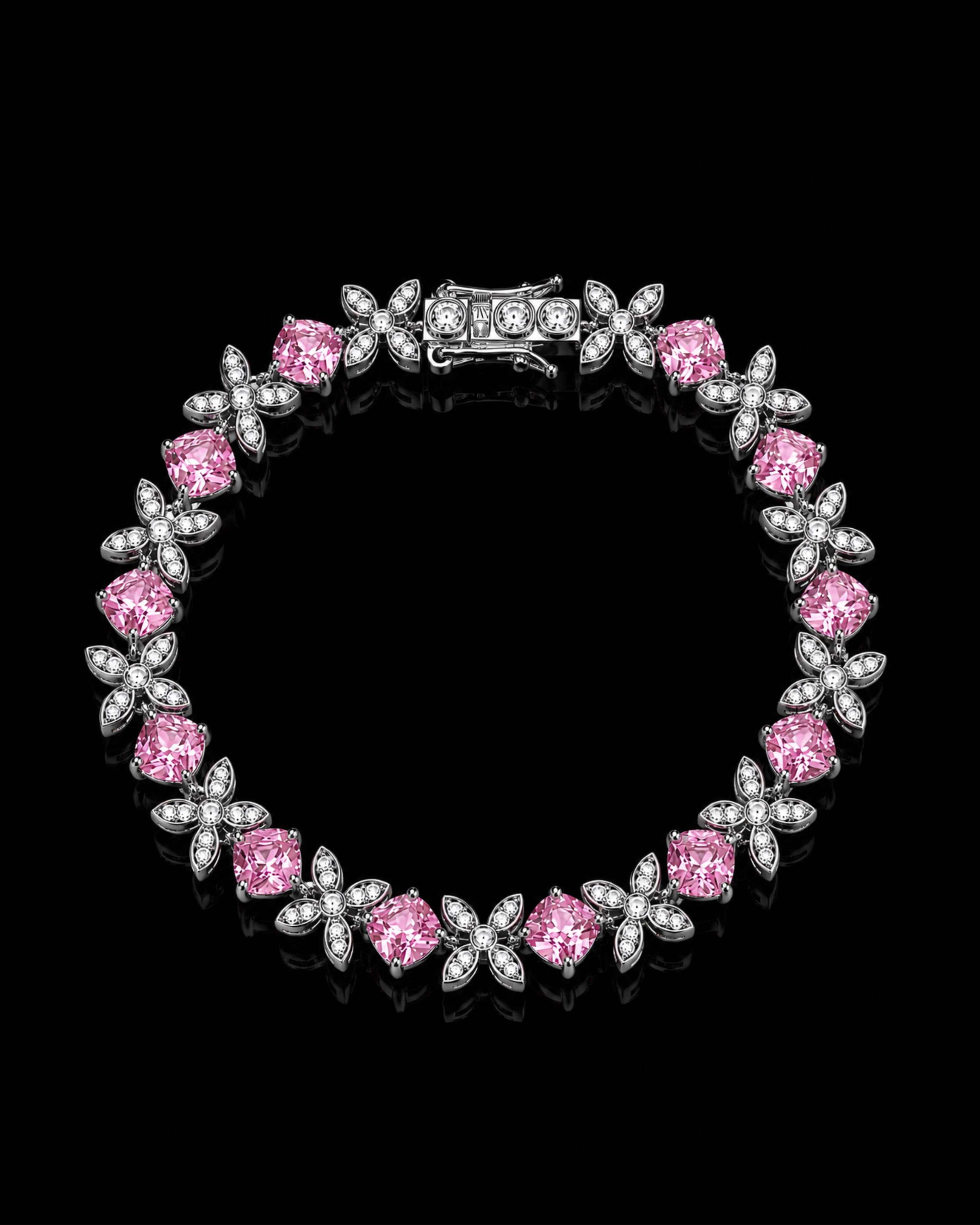 Flower Bracelet Pink Lab. Diamonds