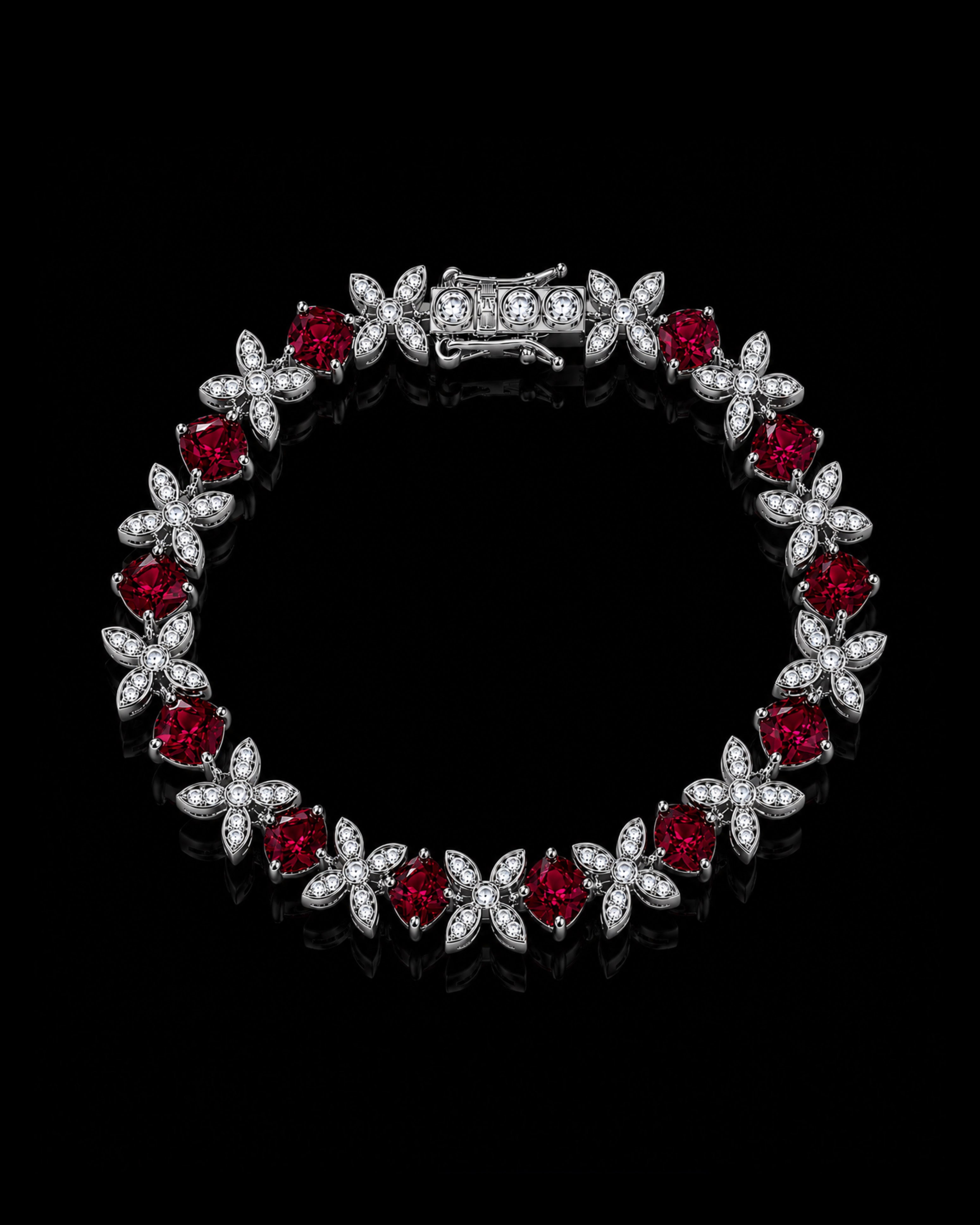 Flower Bracelet Red Lab. Diamonds