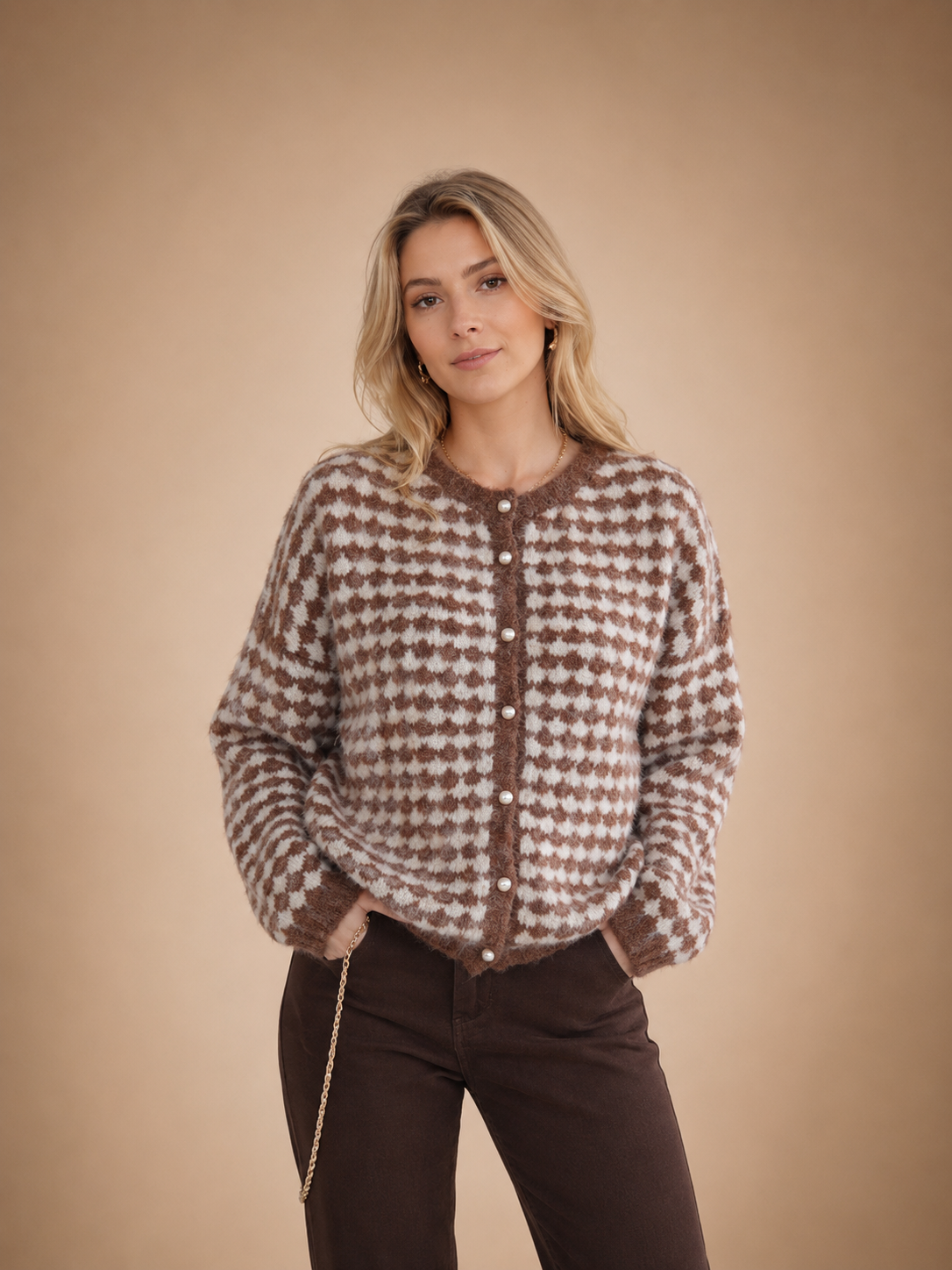 Jacquard-Pullover Brown & Cream