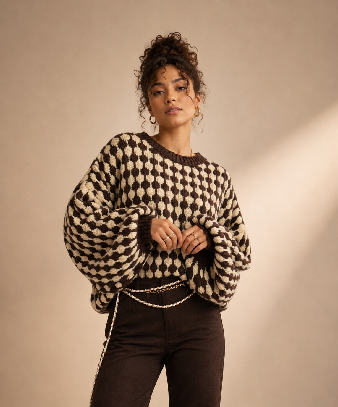 Jacquard-Pullover Brown & Cream