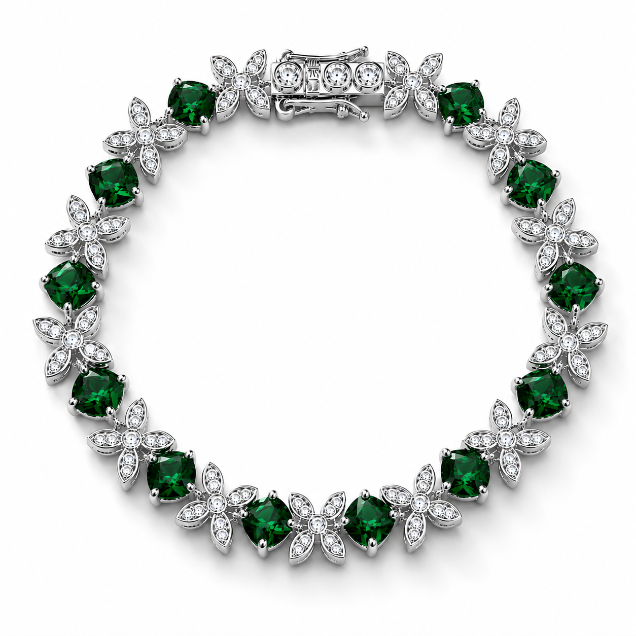 Flower Bracelet Green Lab. Diamonds