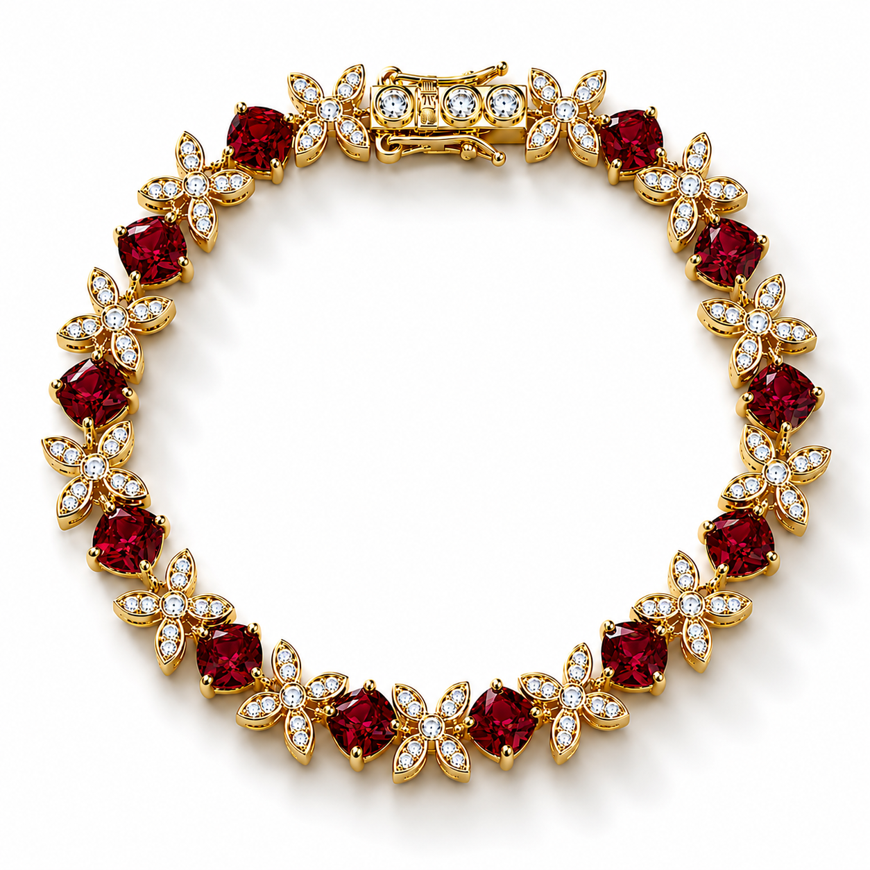 Flower Bracelet Red Lab. Diamonds