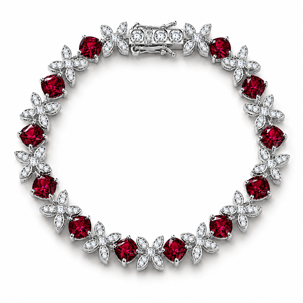 Flower Bracelet Red Lab. Diamonds