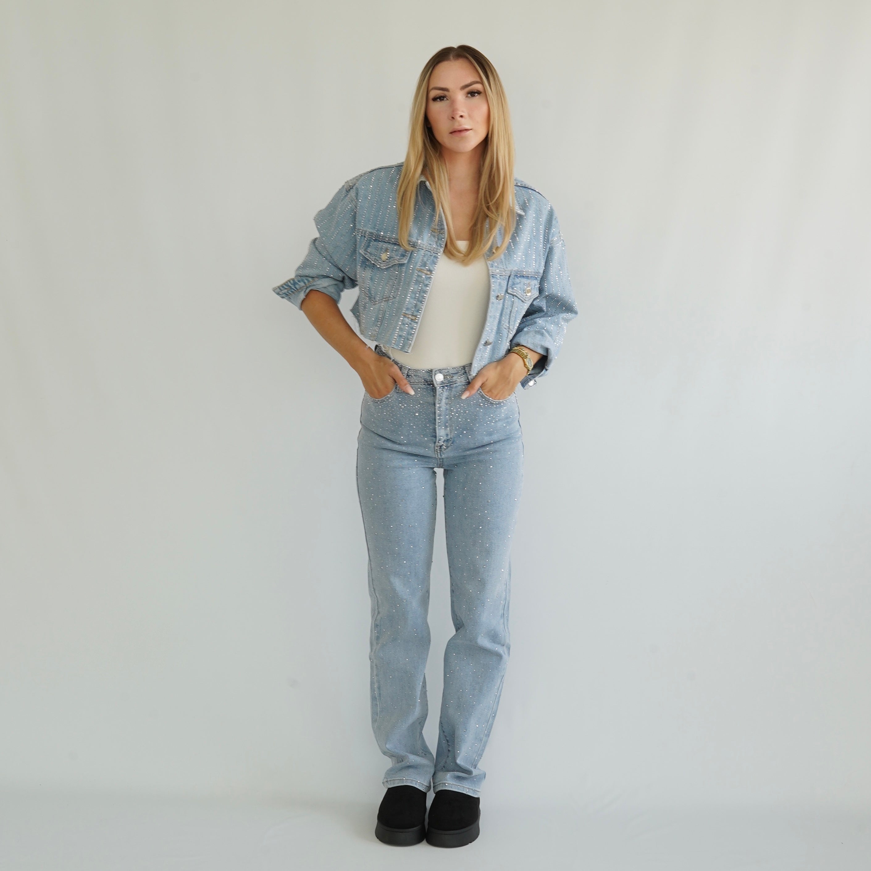 Jeans Hose Glitzer Blau