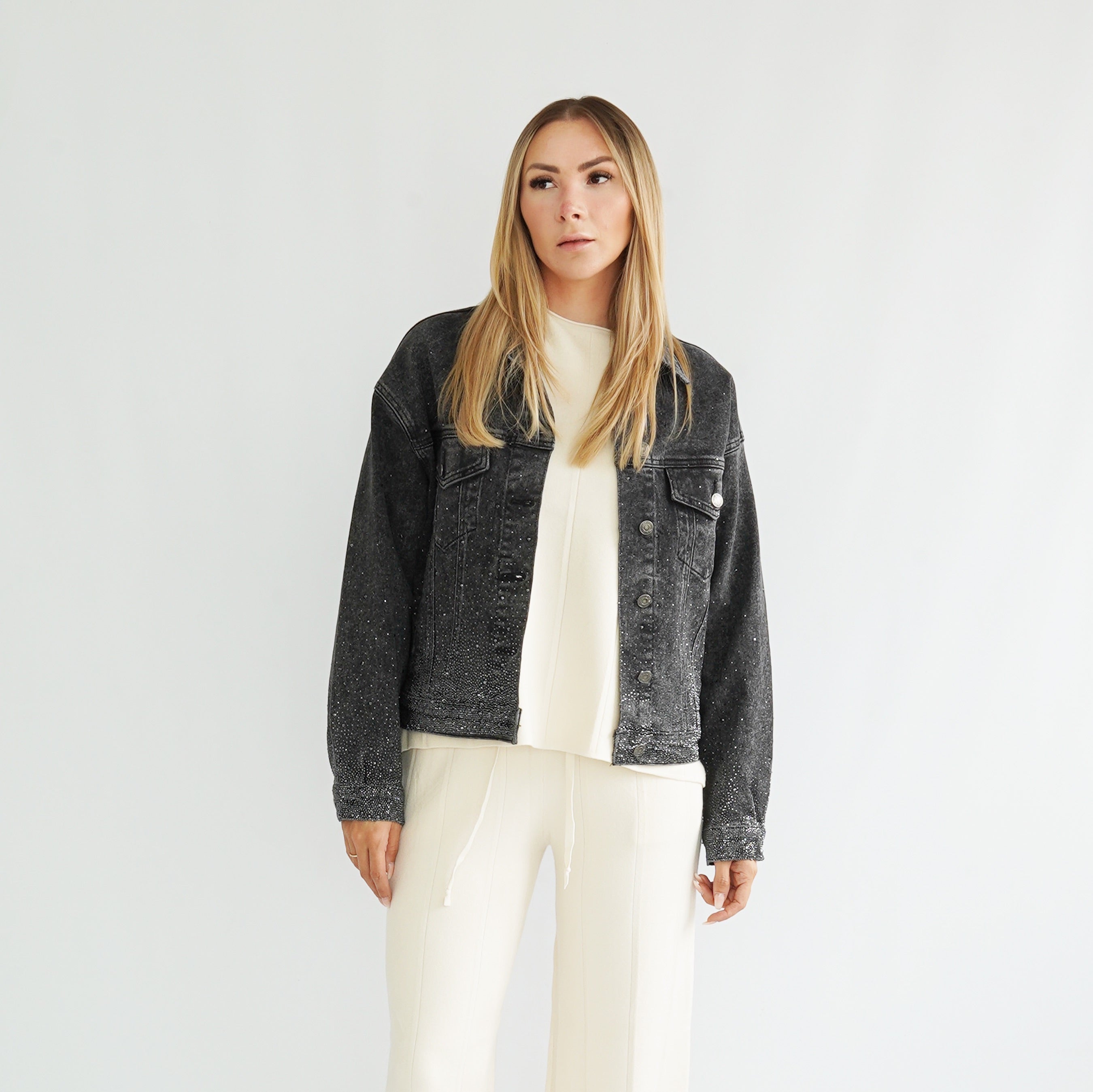 Glitzer Jeans Jacke schwarz
