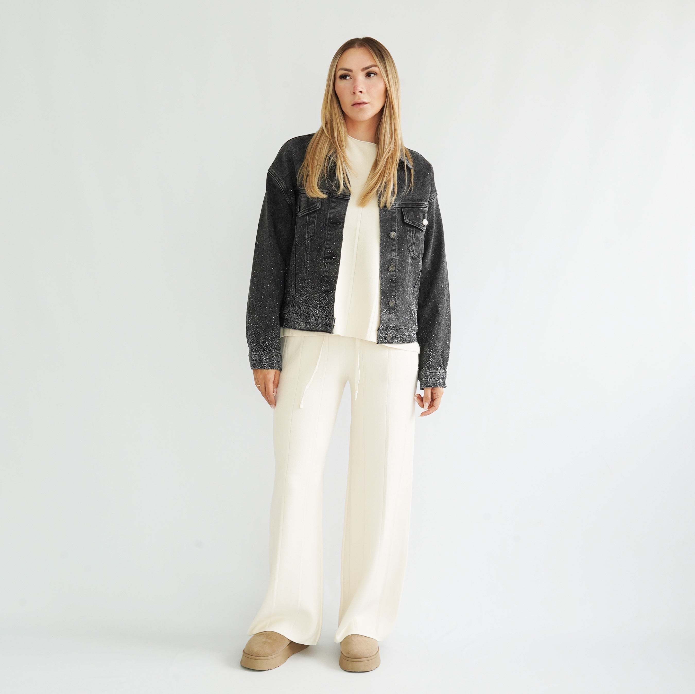 Glitzer Jeans Jacke schwarz