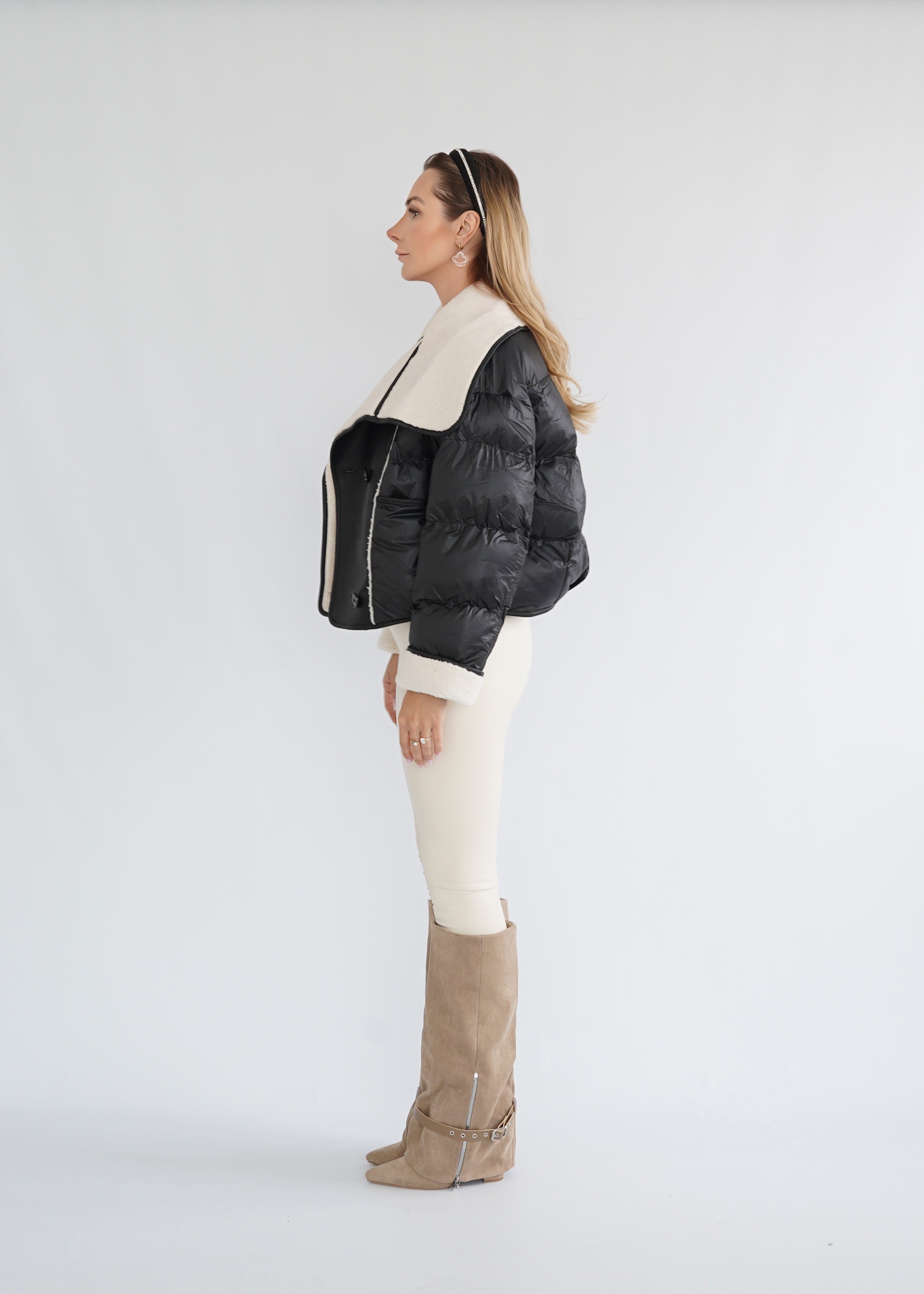 Crop Leder Jacke schwarz