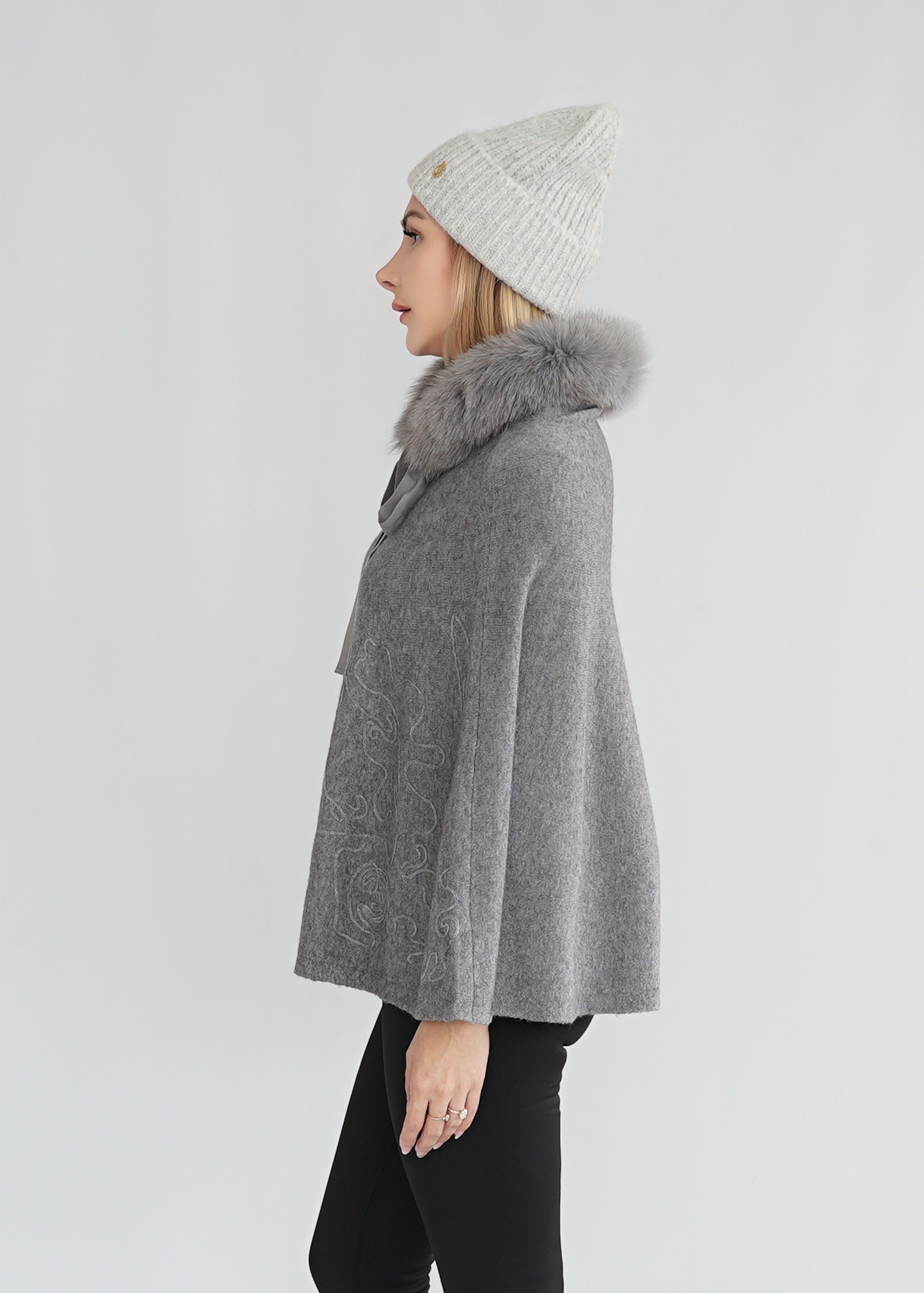 Poncho Kurz mit Kunsfell-kragen