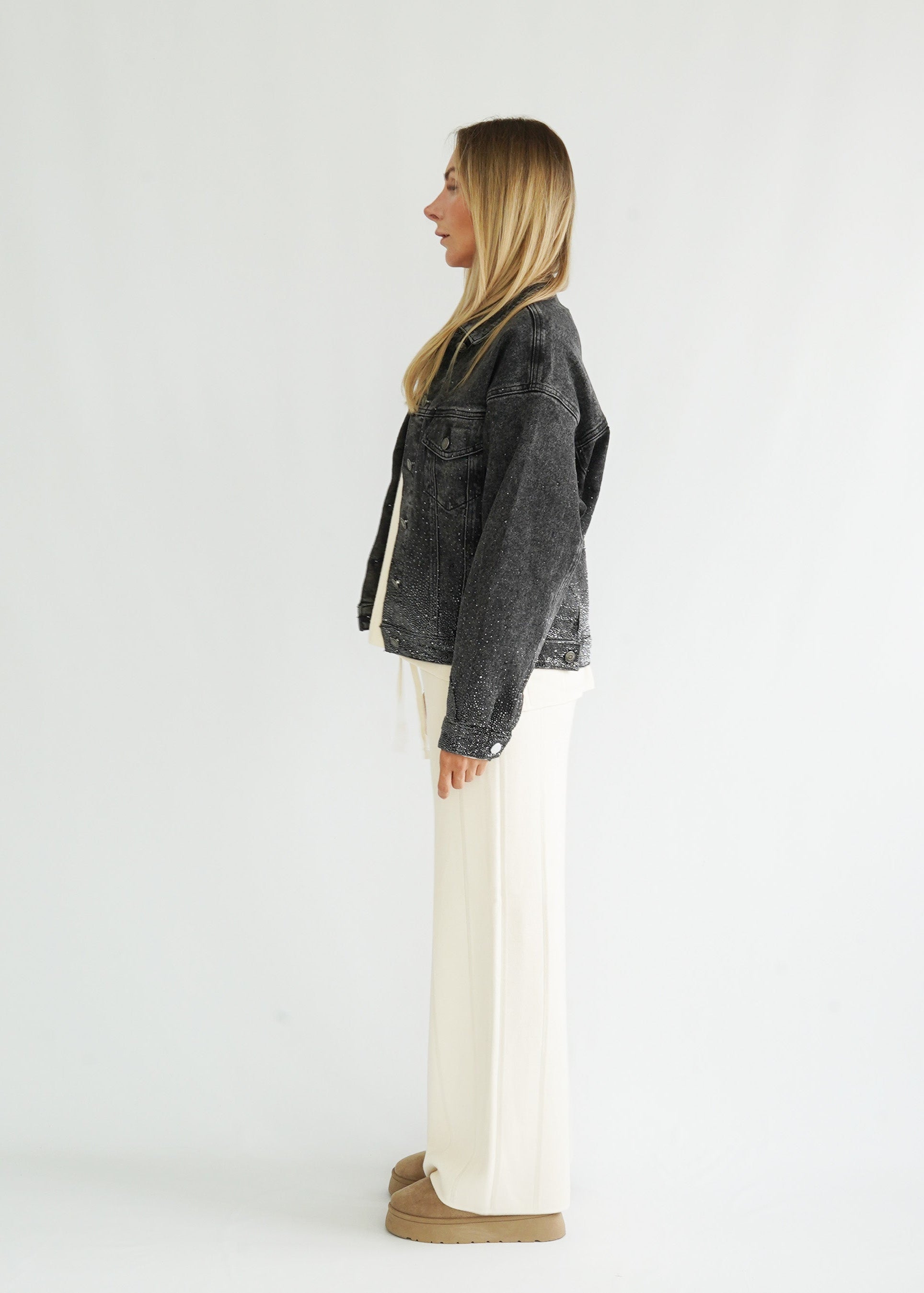 Glitzer Jeans Jacke schwarz